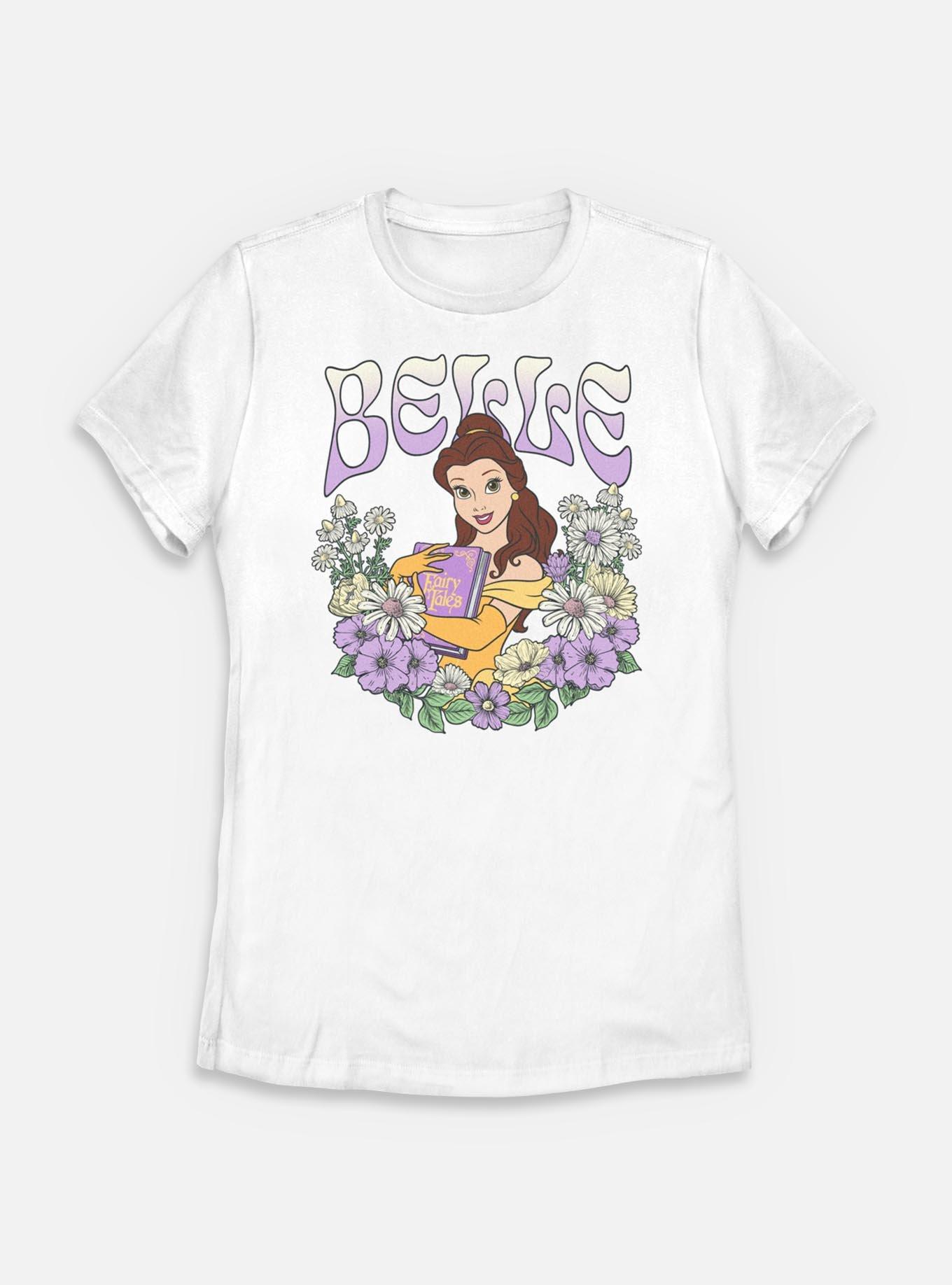 Disney Princesses Belle Floral Wreath Womens T-Shirt, WHITE, hi-res