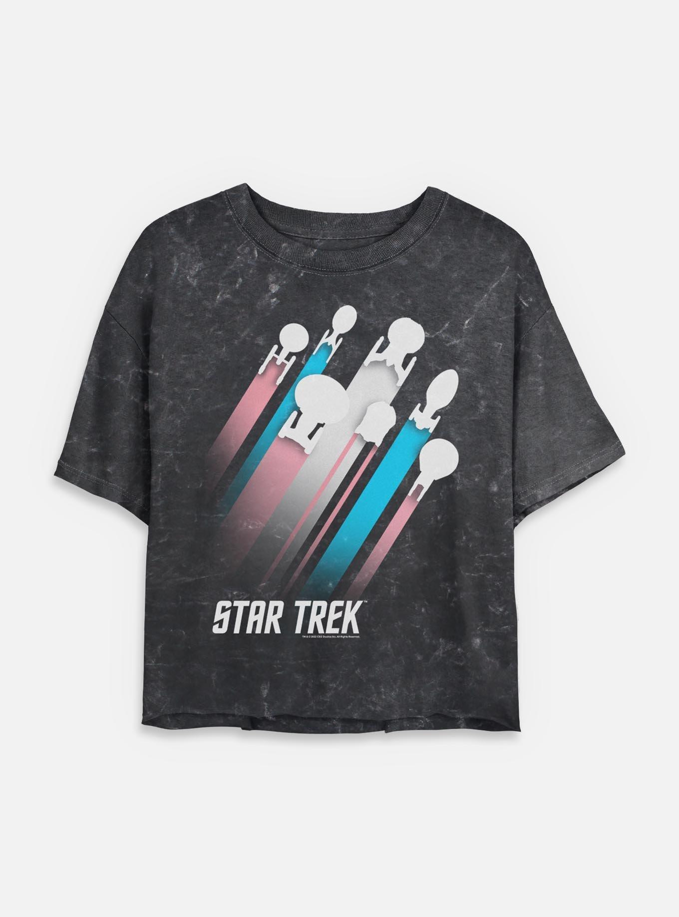 Star Trek Trans Pride Fleet Stripes Mineral Wash Womens Crop T-Shirt, BLACK, hi-res