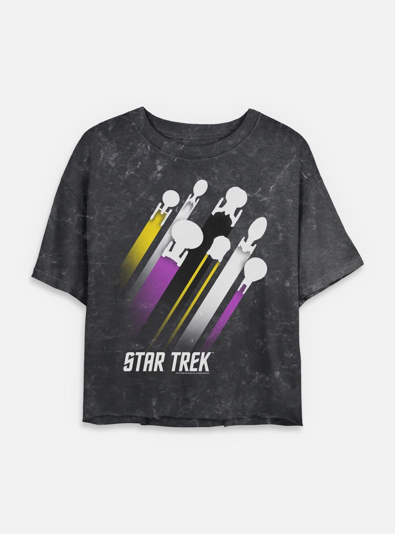 Star Trek Nonbinary Pride Fleet Stripes Mineral Wash Womens Crop T-Shirt, , hi-res