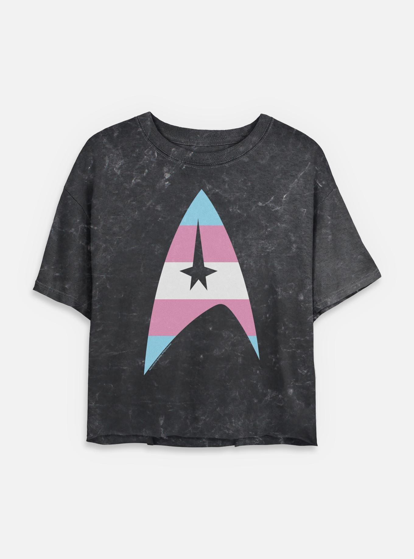 Star Trek Trans Flag Logo Mineral Wash Womens Crop T-Shirt, , hi-res