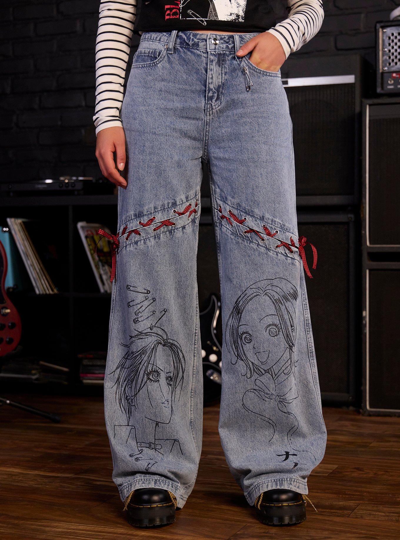 Nana Outline Art Plaid Lace-Up Jeans, , hi-res