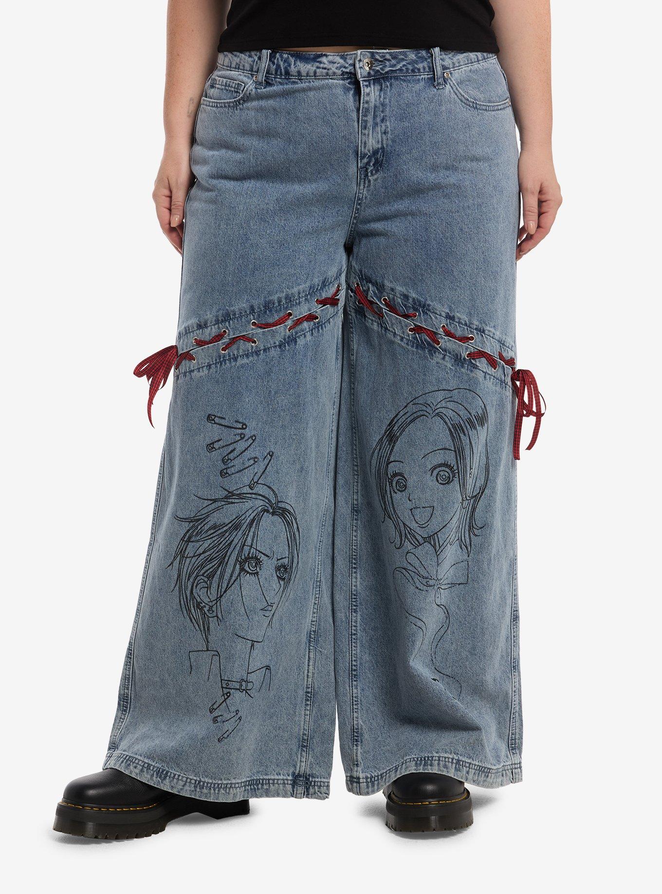 Nana Outline Art Plaid Lace-Up Jeans Plus Size, , hi-res