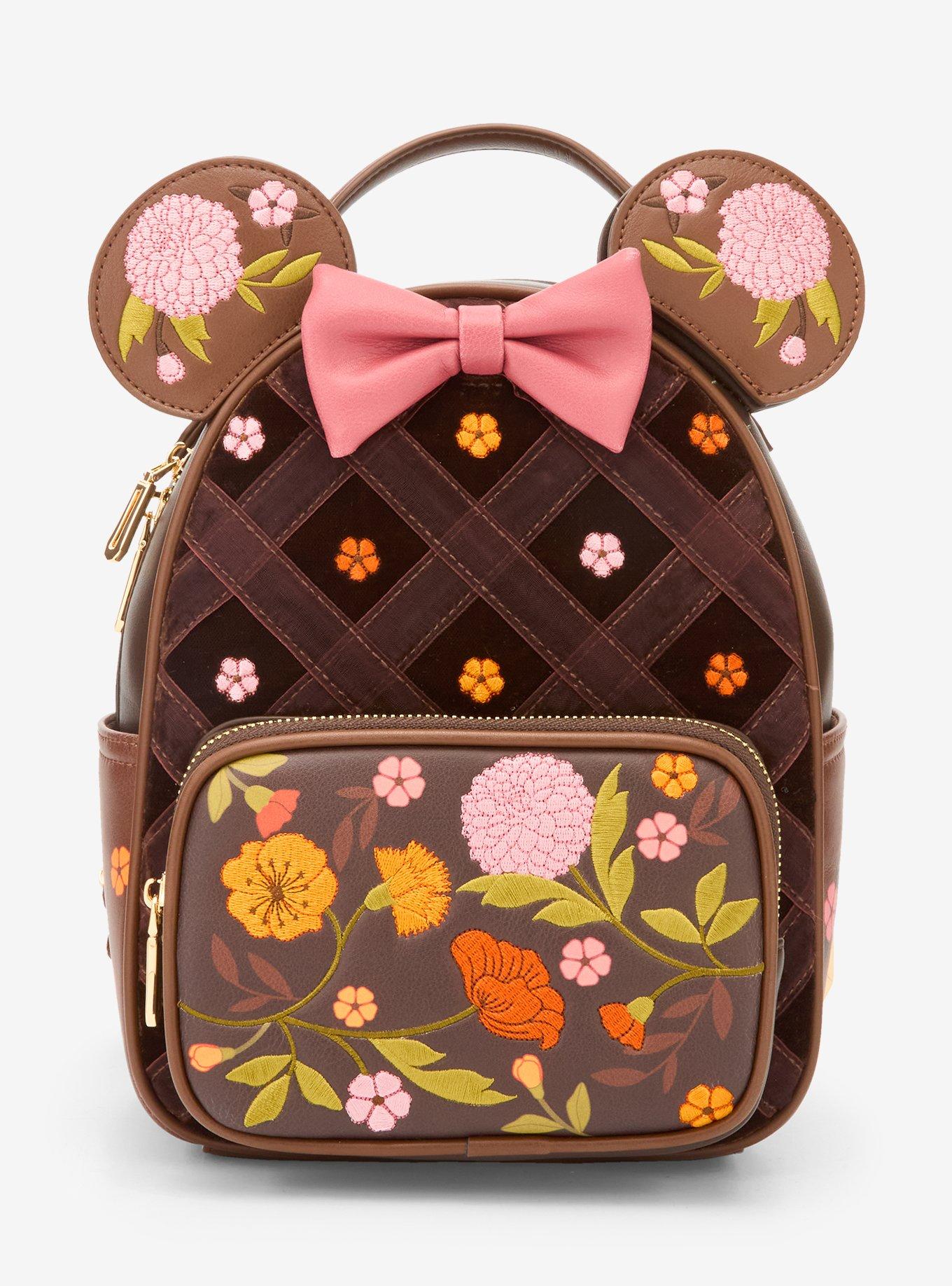 Disney Minnie Mouse Velvet Floral Interchangeable Ears Mini Backpack - BoxLunch Exclusive, , hi-res