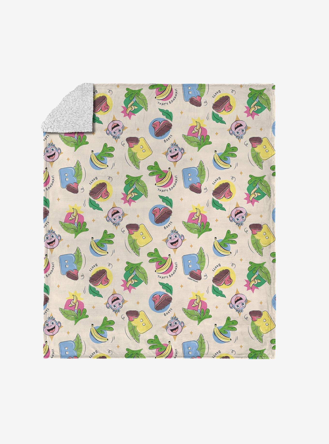 Dora The Explorer Boots Pattern Silk Touch Sherpa Throw Blanket, , hi-res