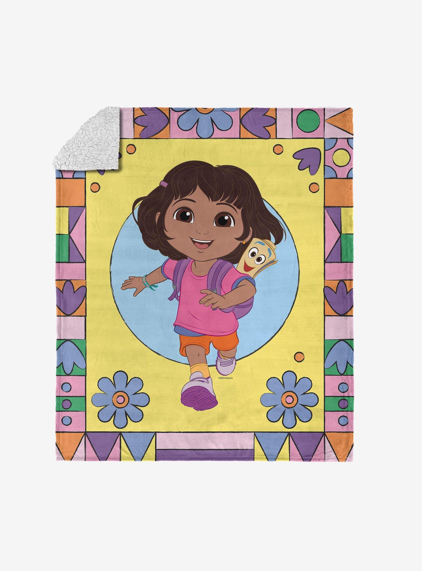 Dora The Explorer Running Dora Silk Touch Sherpa Throw Blanket, , hi-res