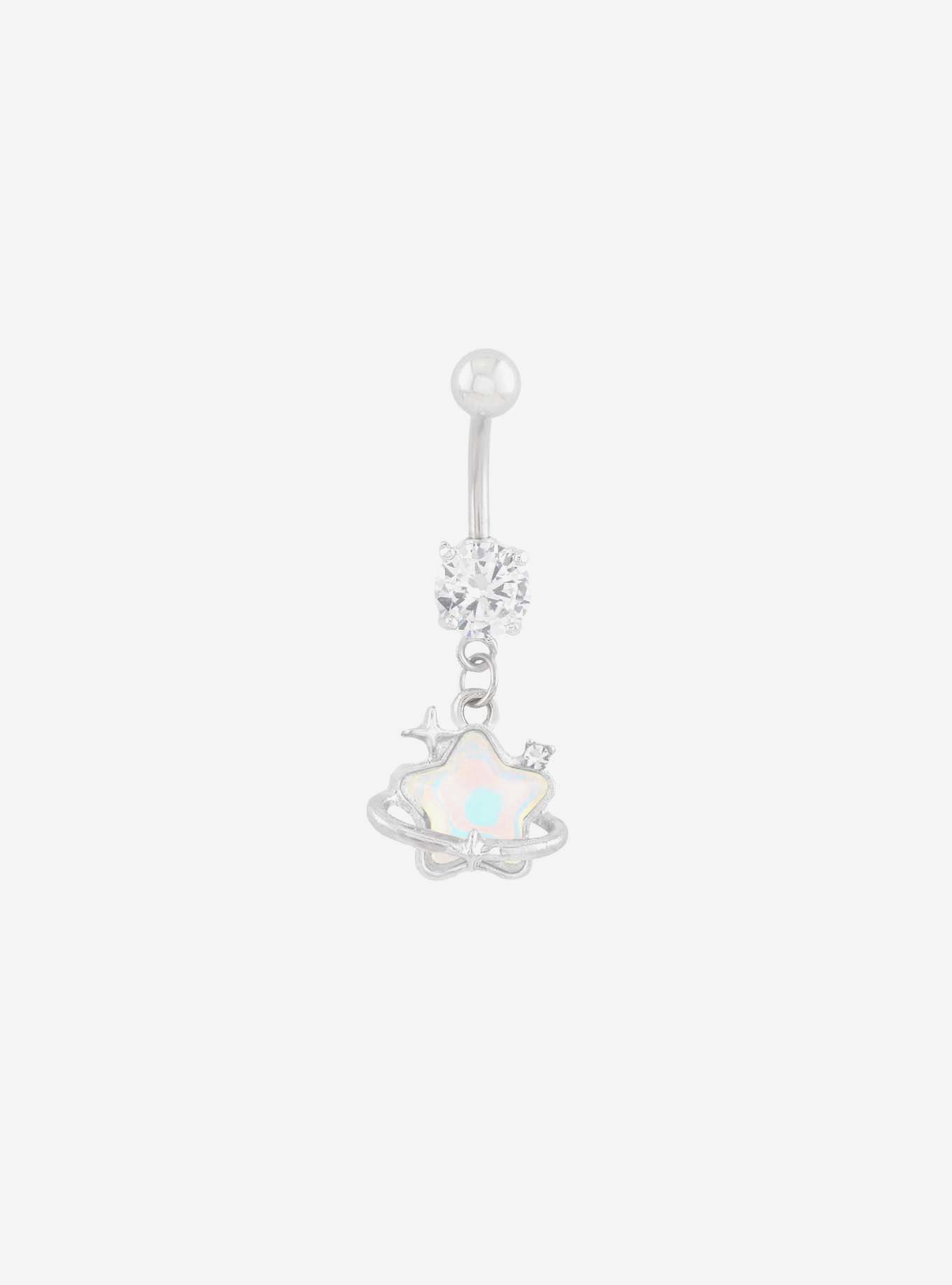 14G Steel Celestial Opalite Navel Barbell, , hi-res
