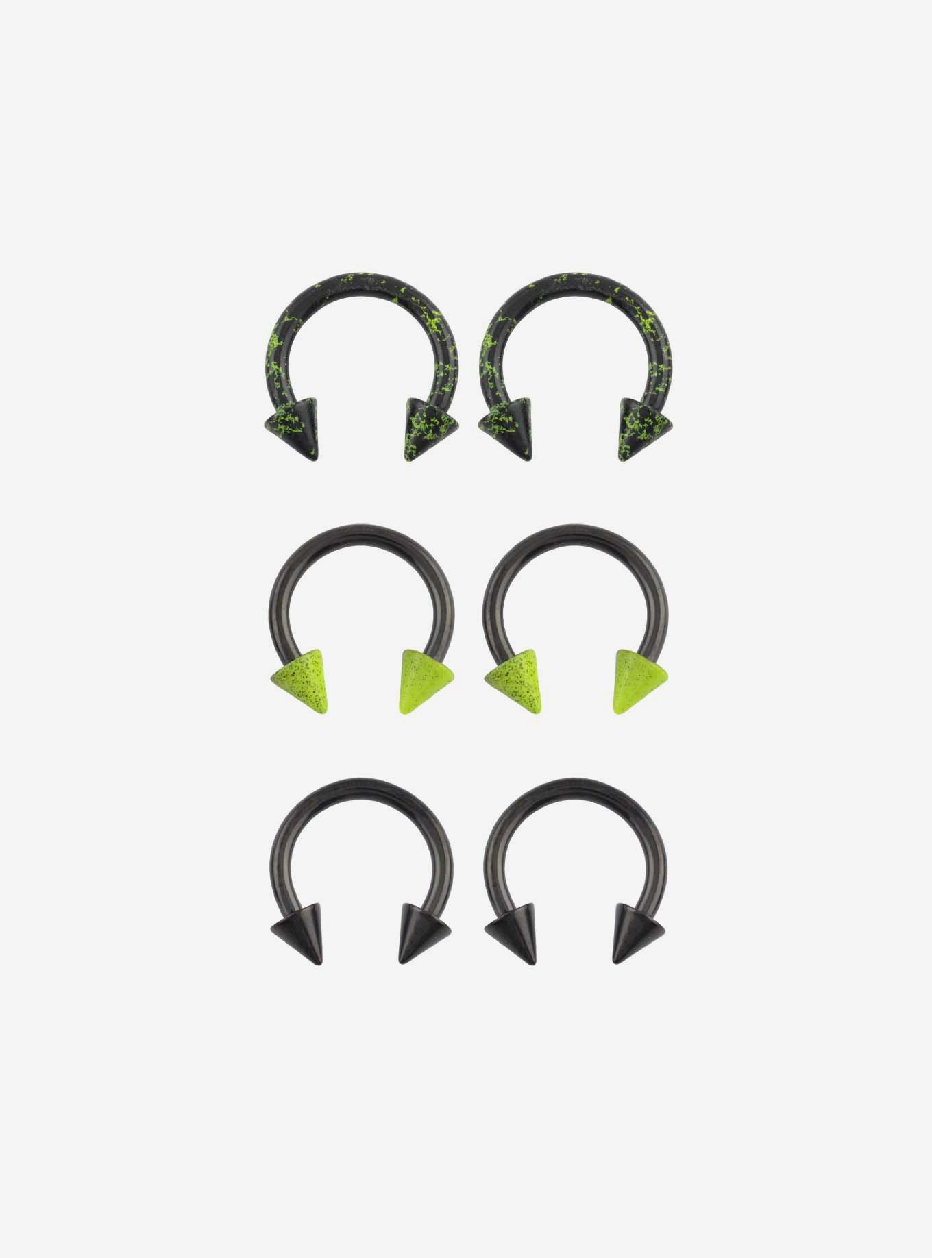 Black & Green Ombre Splatter Circular Barbell 6 Pack, MULTI, hi-res