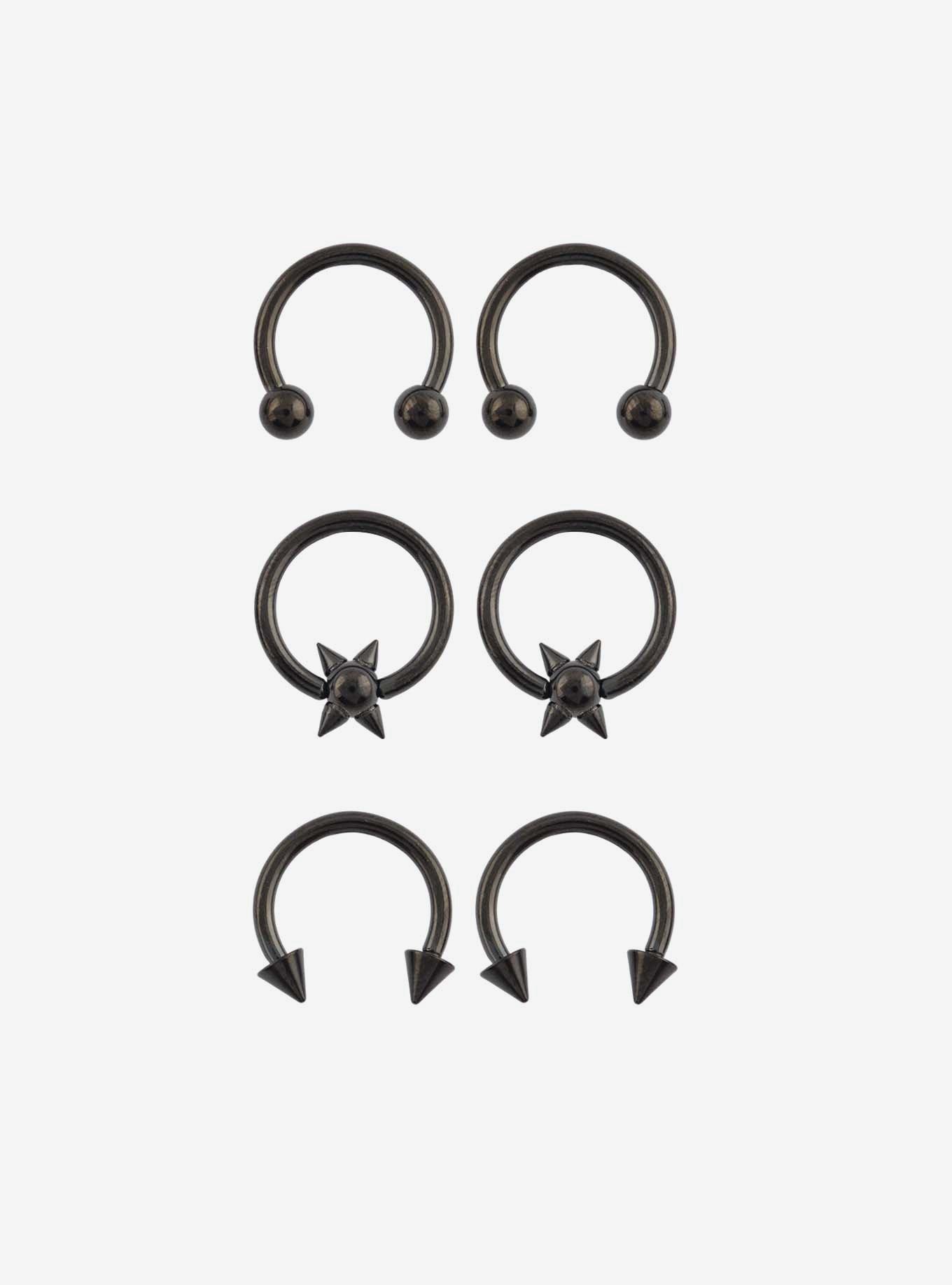 Titanium Black Circular Barbell & Captive Hoop 6 Pack, MULTI, hi-res