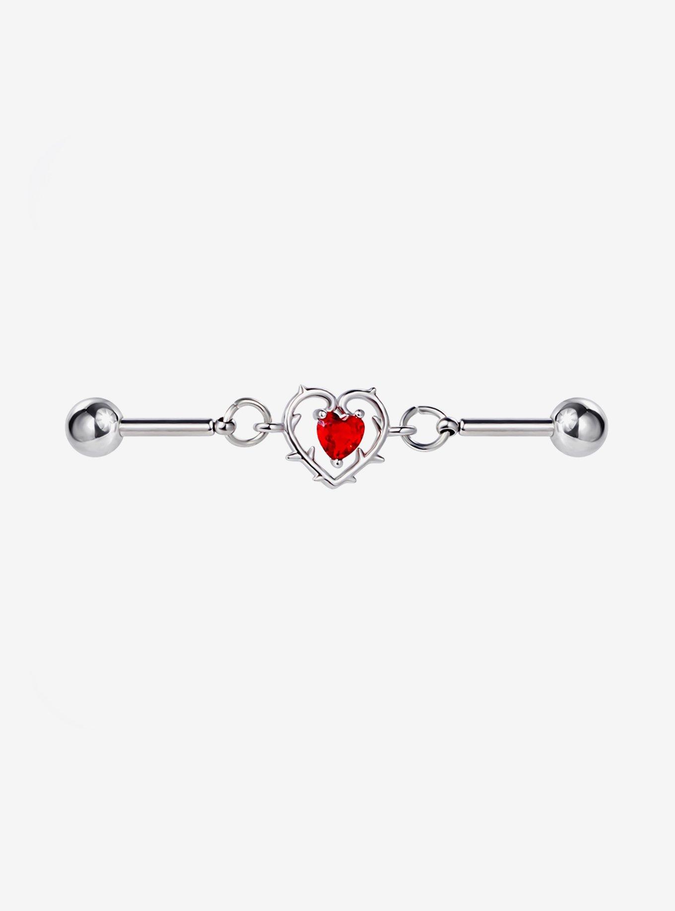 14G Steel Thorn Red Heart Industrial Barbell, , hi-res