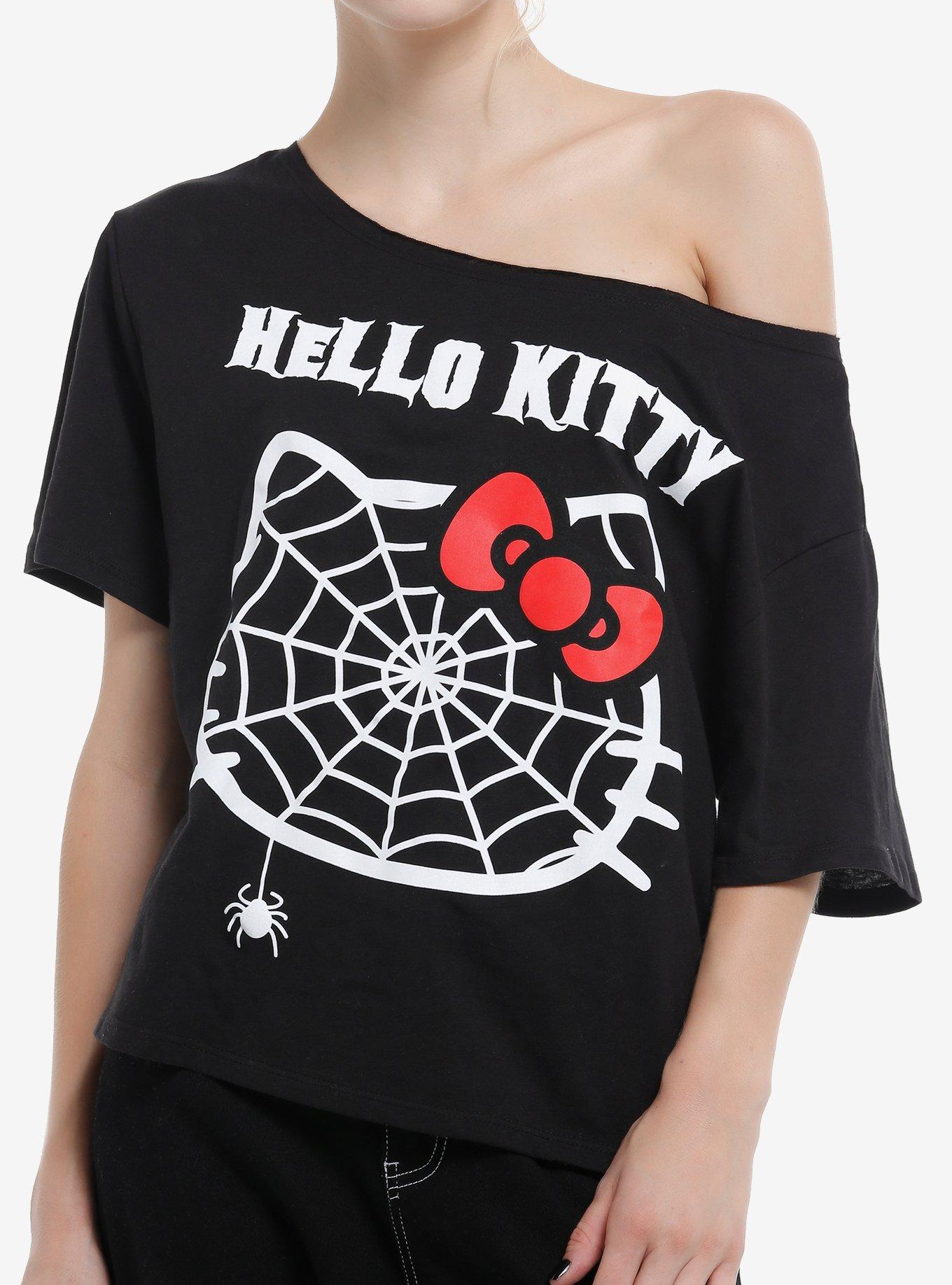 Hello Kitty Spiderweb Off-Shoulder Girls T-Shirt, , hi-res