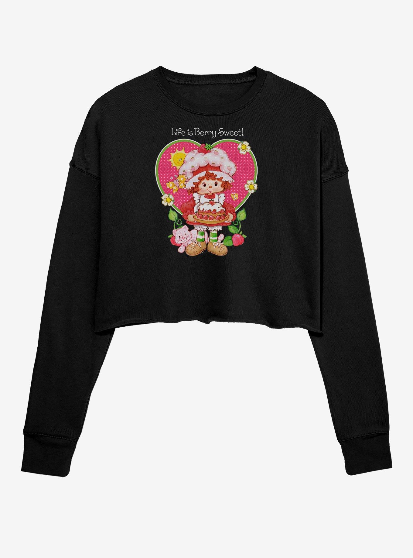 Strawberry Shortcake Life Berry Sweet Girls Crop Sweatshirt, BLACK, hi-res