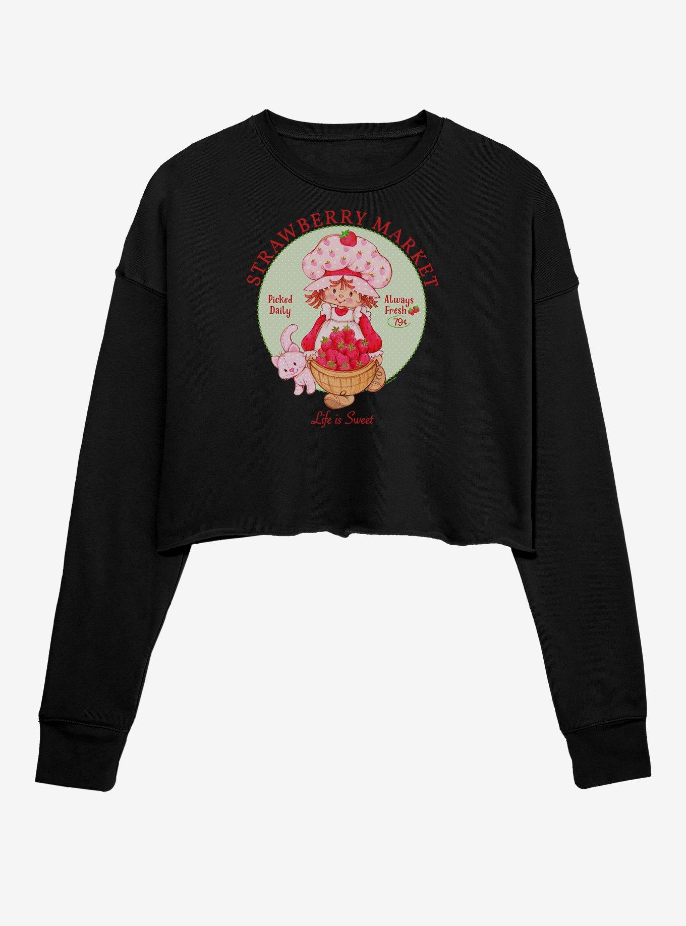 Strawberry Shortcake Market Girls Crop Sweatshirt, BLACK, hi-res