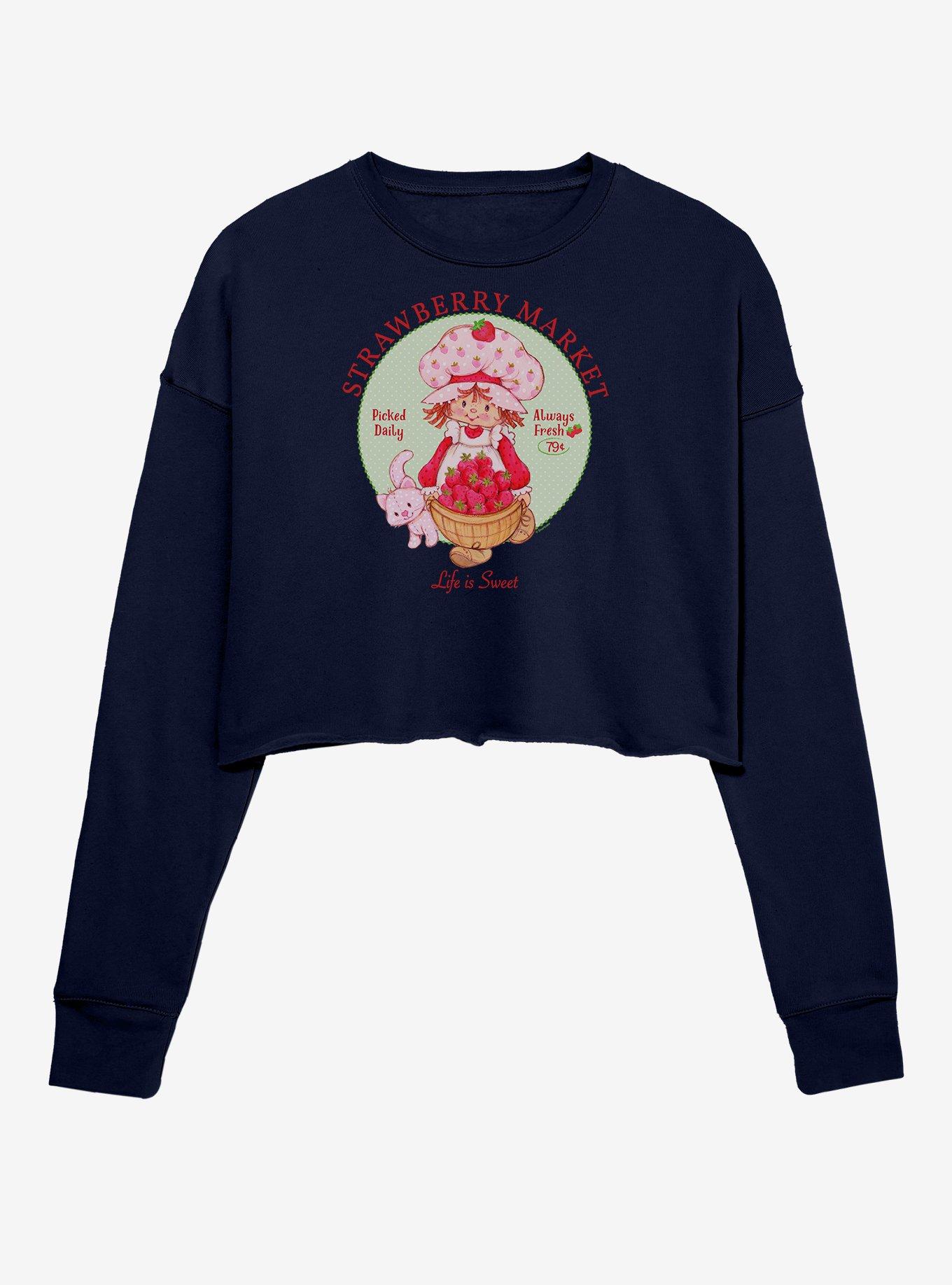 Strawberry Shortcake Market Girls Crop Sweatshirt, NAVY, hi-res