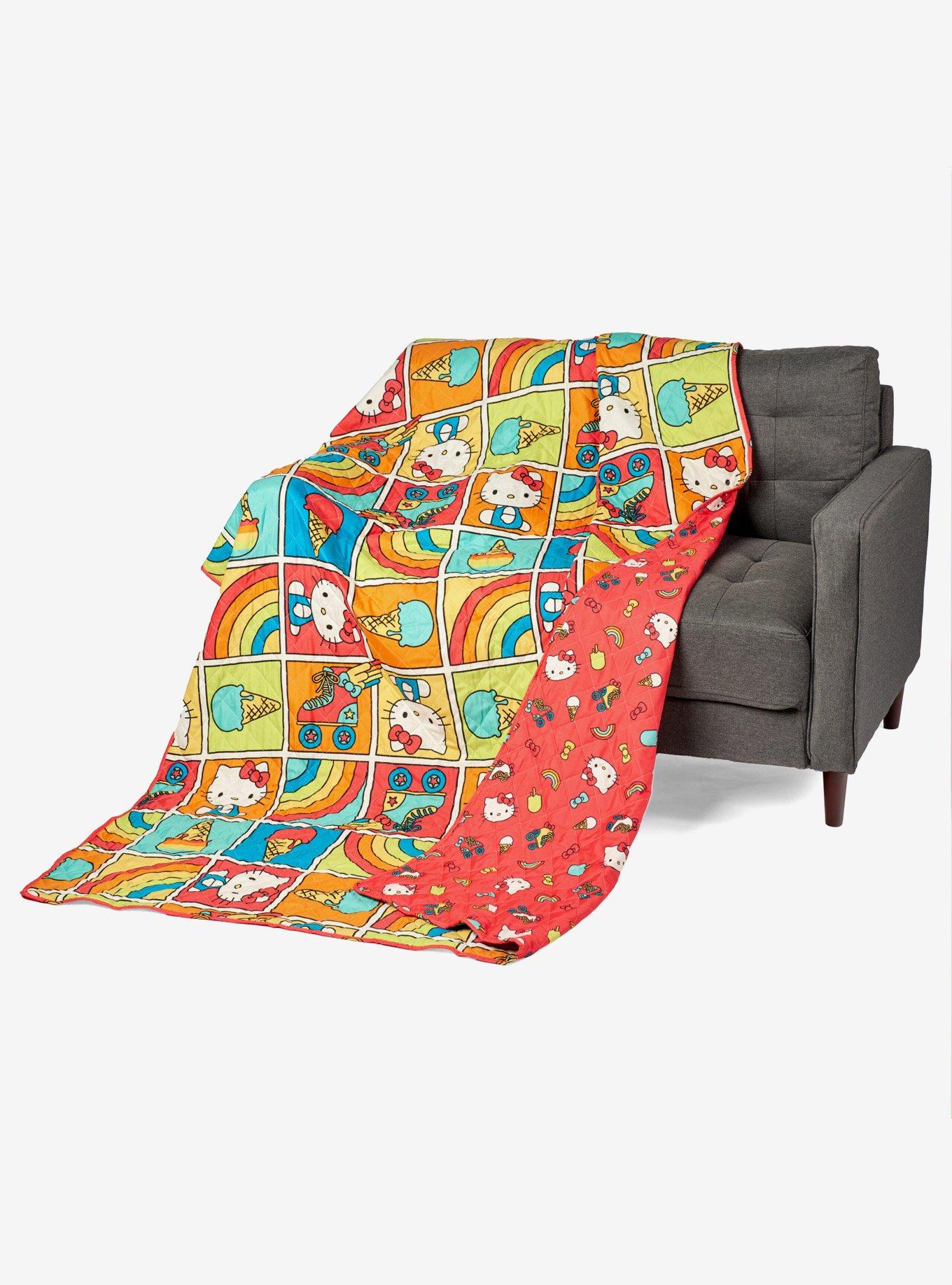 Hello Kitty Rainbow Red Twin Quilted Blanket, , hi-res