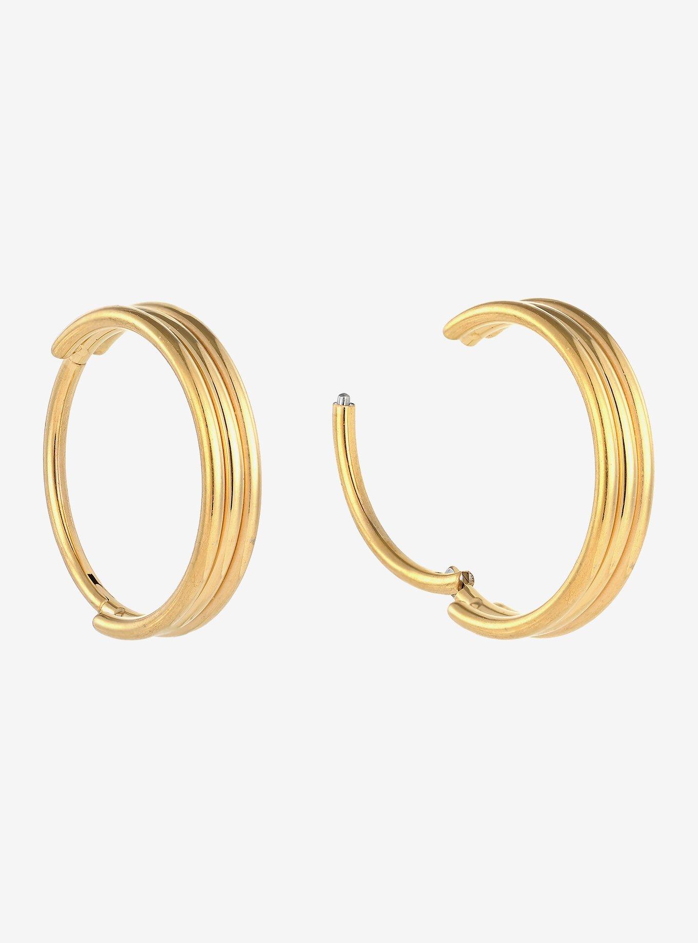 18G Steel Gold Triple Hoop Hinged Clicker, , hi-res