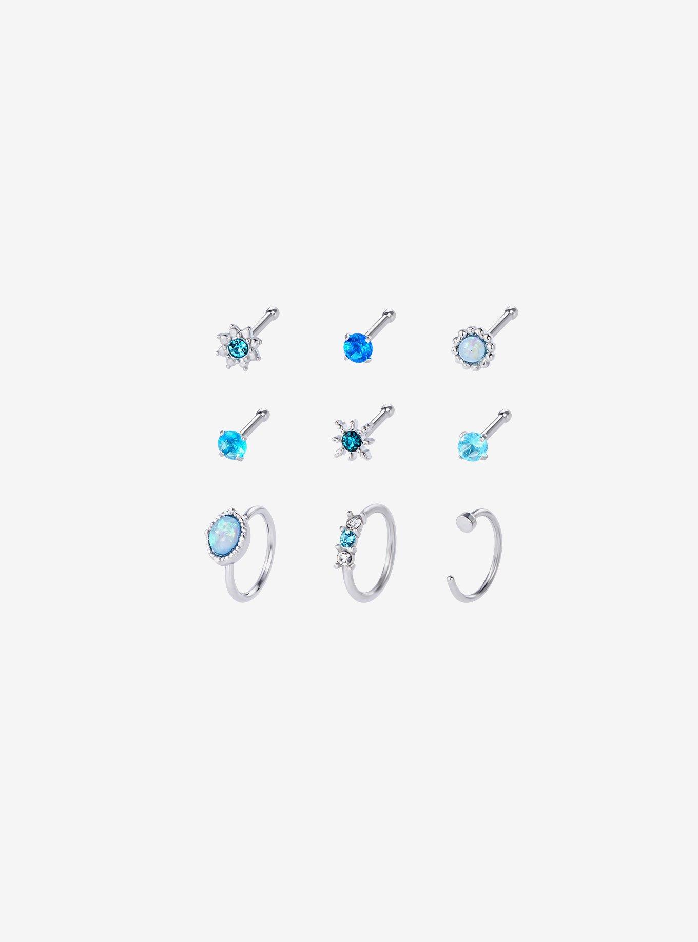 18G Steel Blue Celestial Nose Stud & Hoop 9 Pack, , hi-res
