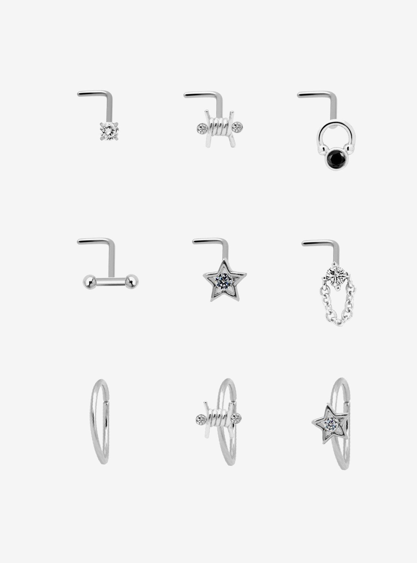 Steel Barbed Wire Star Nose Stud & Hoop 9 Pack, , hi-res