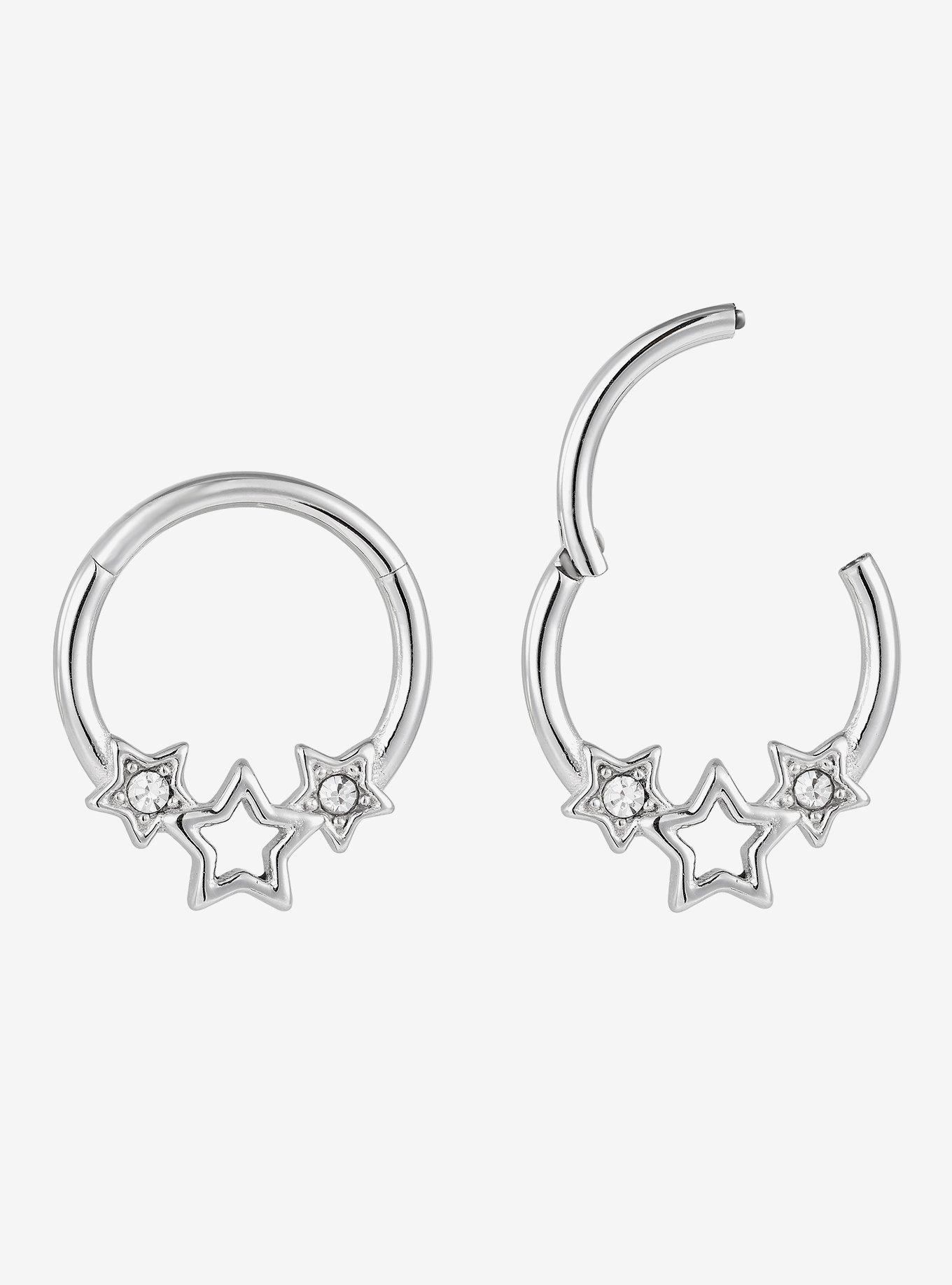 16G Steel Silver Star Gem Hinged Clicker, , hi-res