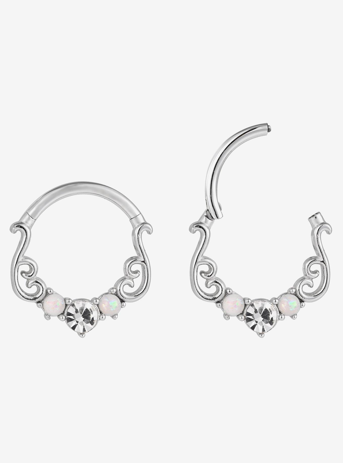 16G Steel Opal Filigree Hinged Clicker, , hi-res