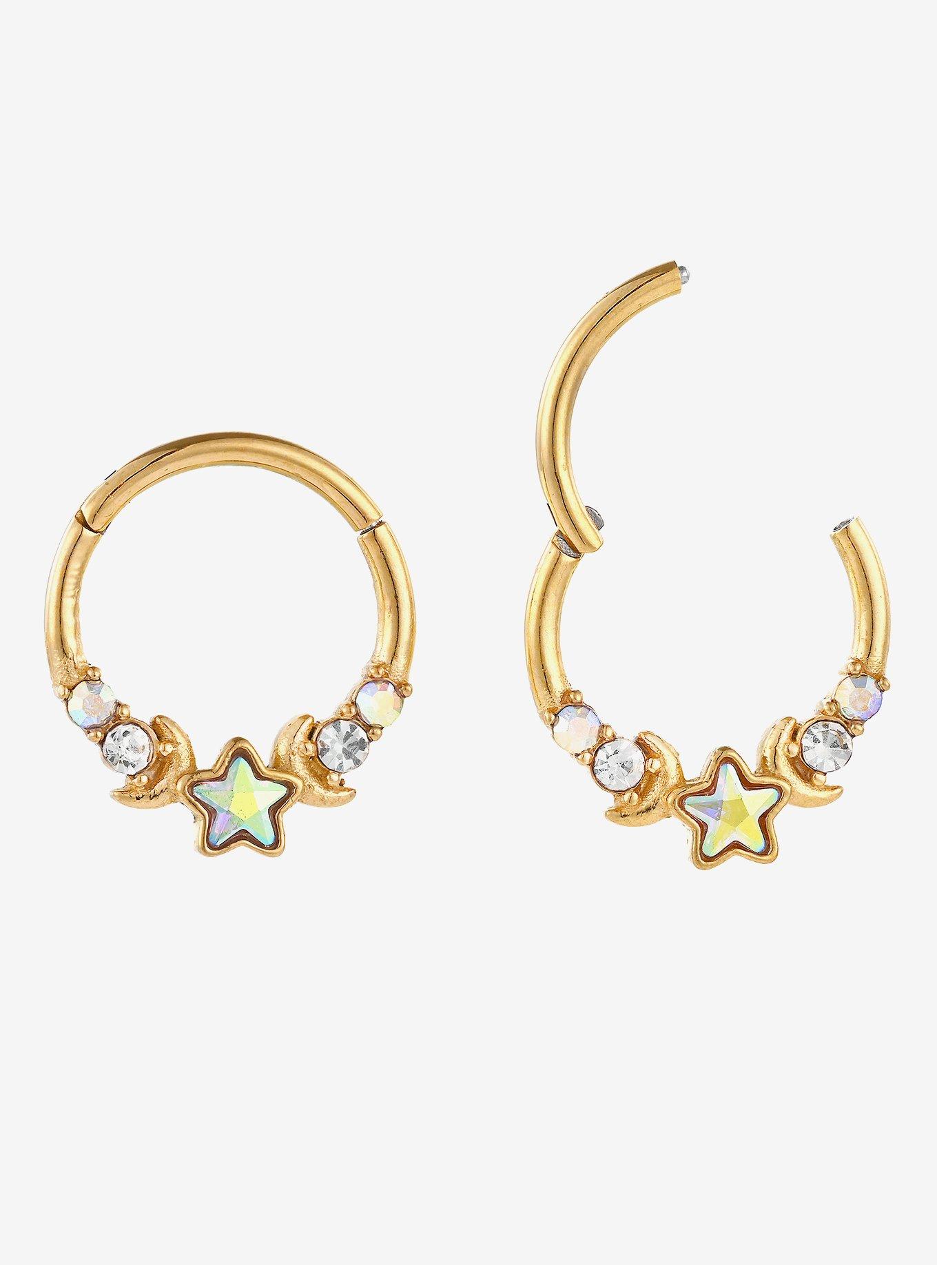 16G Steel Gold Celestial Gem Hinged Clicker, , hi-res