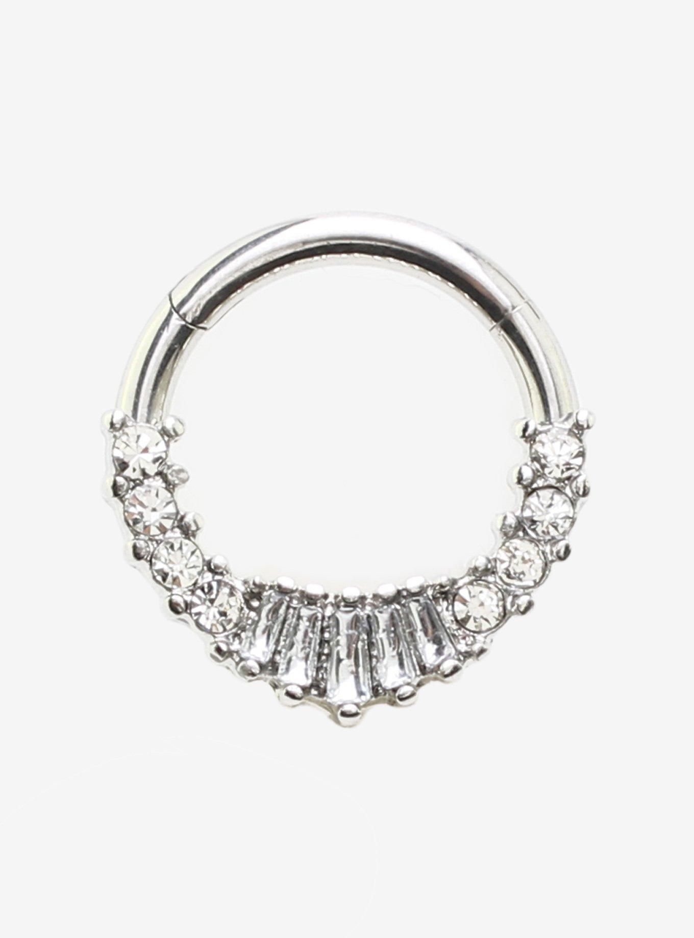 Steel Silver Silver Marquis Gem Hinged Clicker, , hi-res
