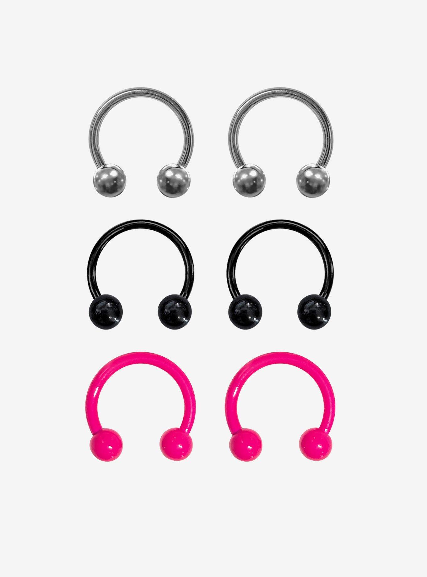 Steel Silver Black & Pink Circular Barbell 6 Pack, , hi-res