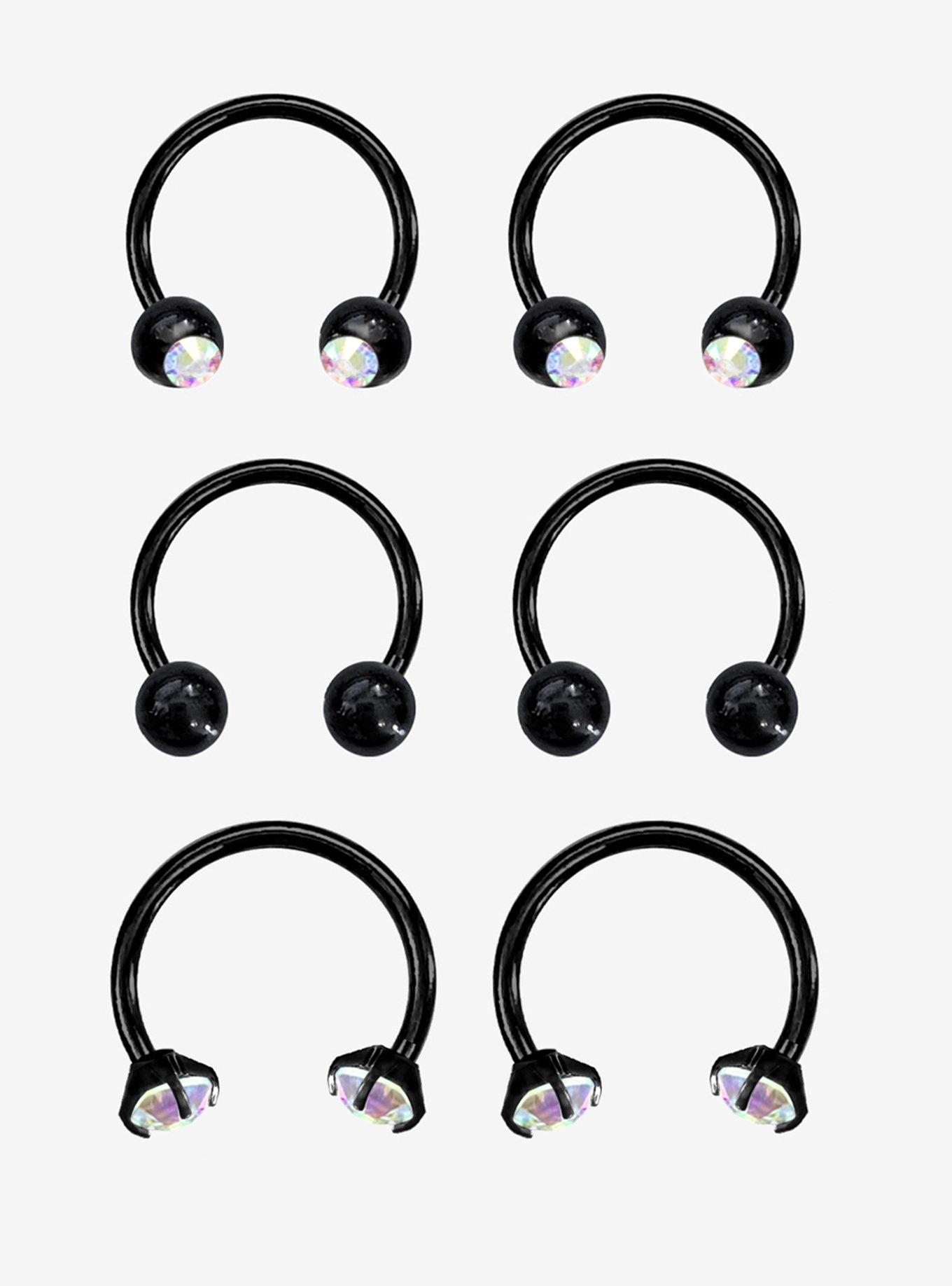 Steel Black Iridescent Gem Circular Barbell 6 Pack