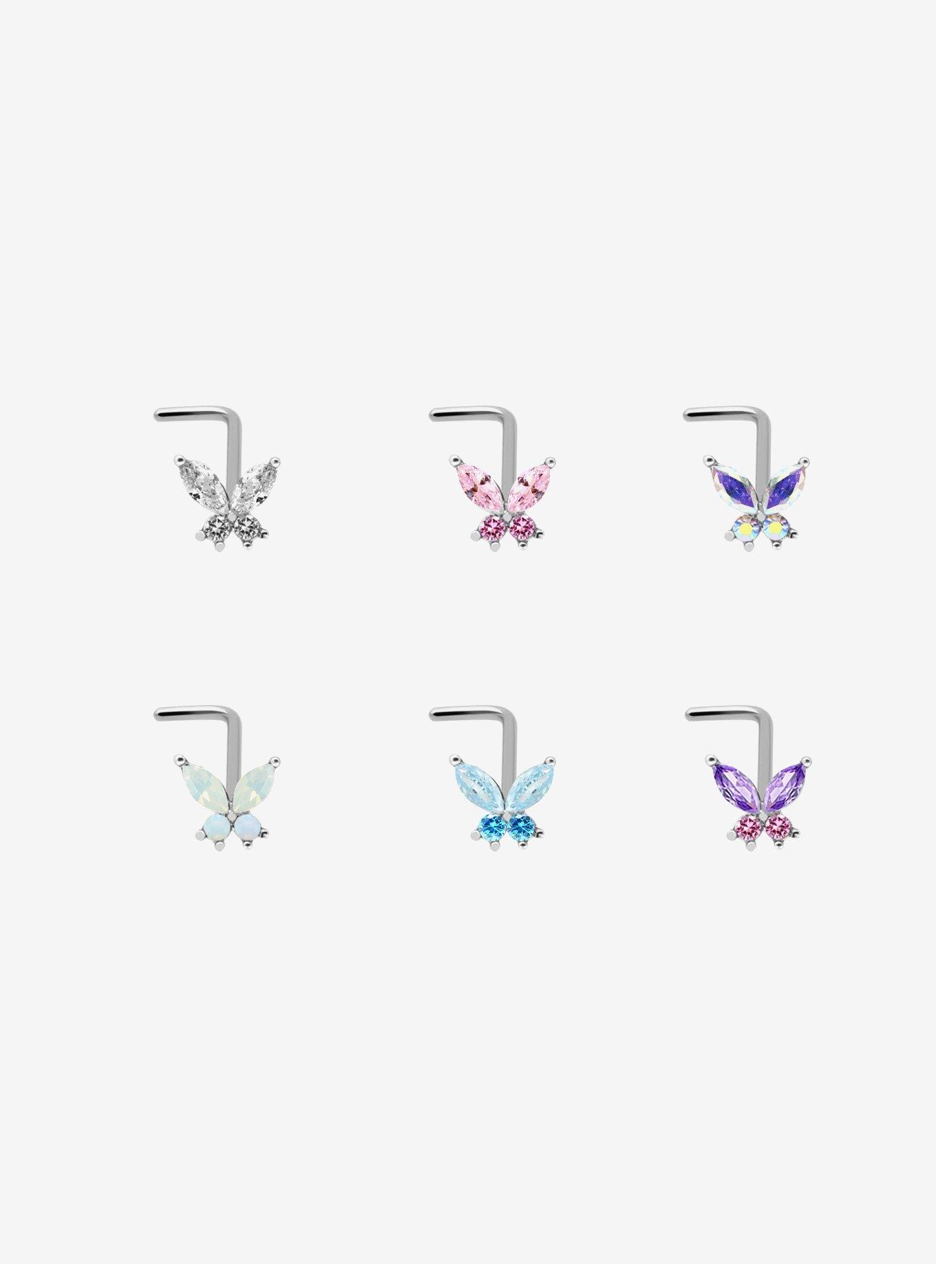 Steel Bling Butterfly Nose Stud 6 Pack, , hi-res