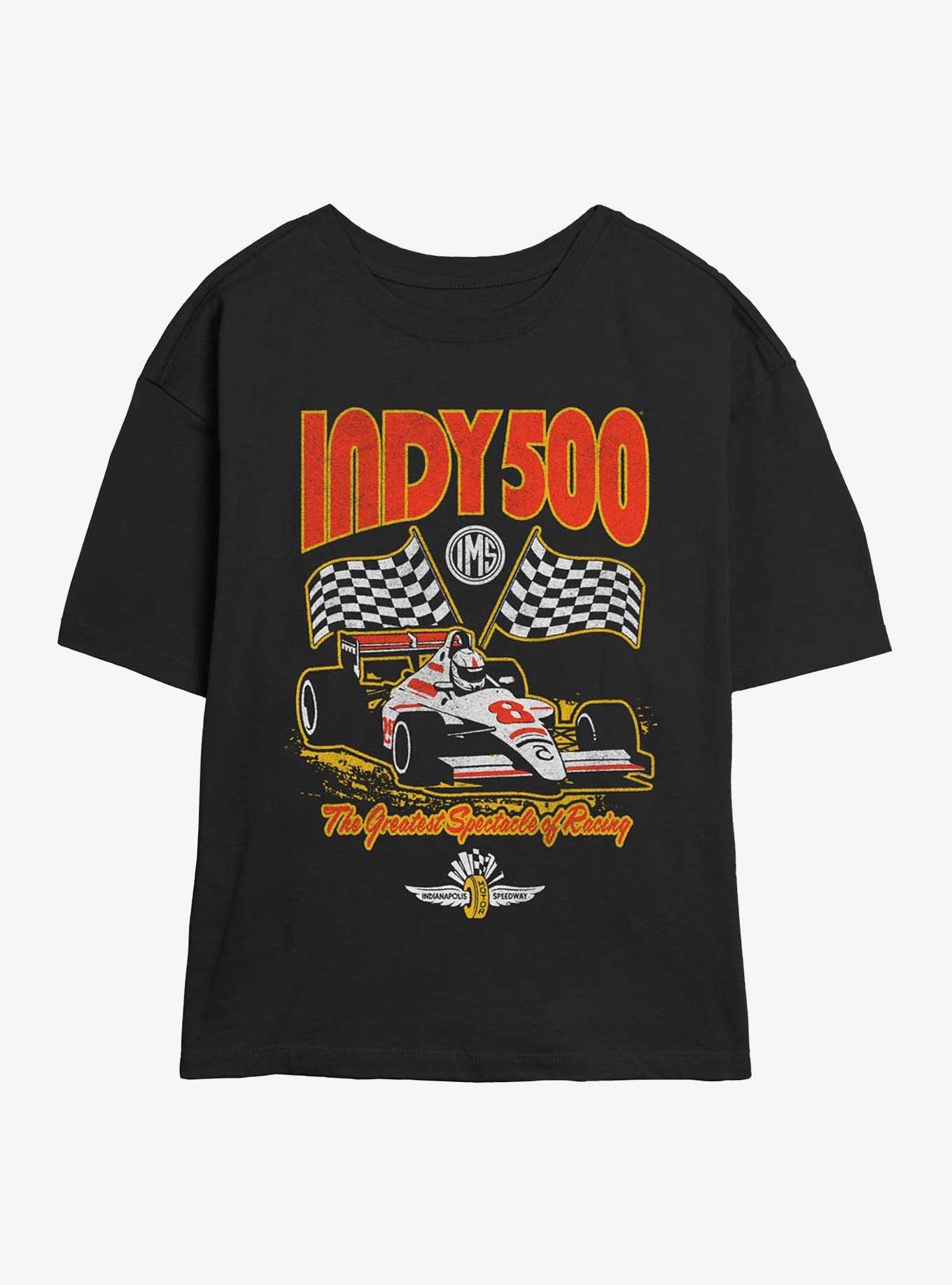 Indianapolis 500 Checkered Flags Racing Girls Skimmer T-Shirt, BLACK, hi-res