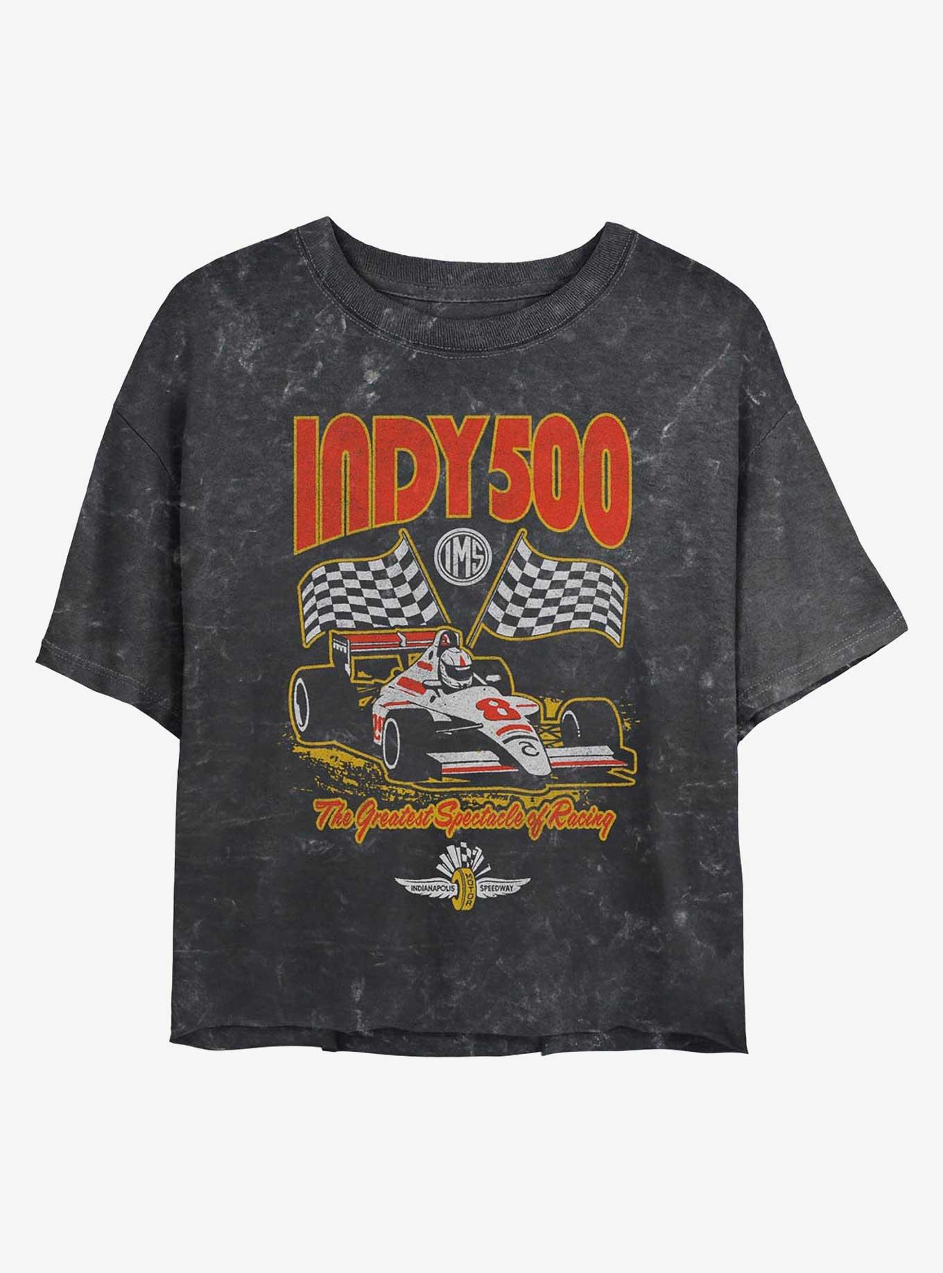 Indianapolis 500 Checkered Flags Racing Girls Mineral Wash Crop T-Shirt, , hi-res