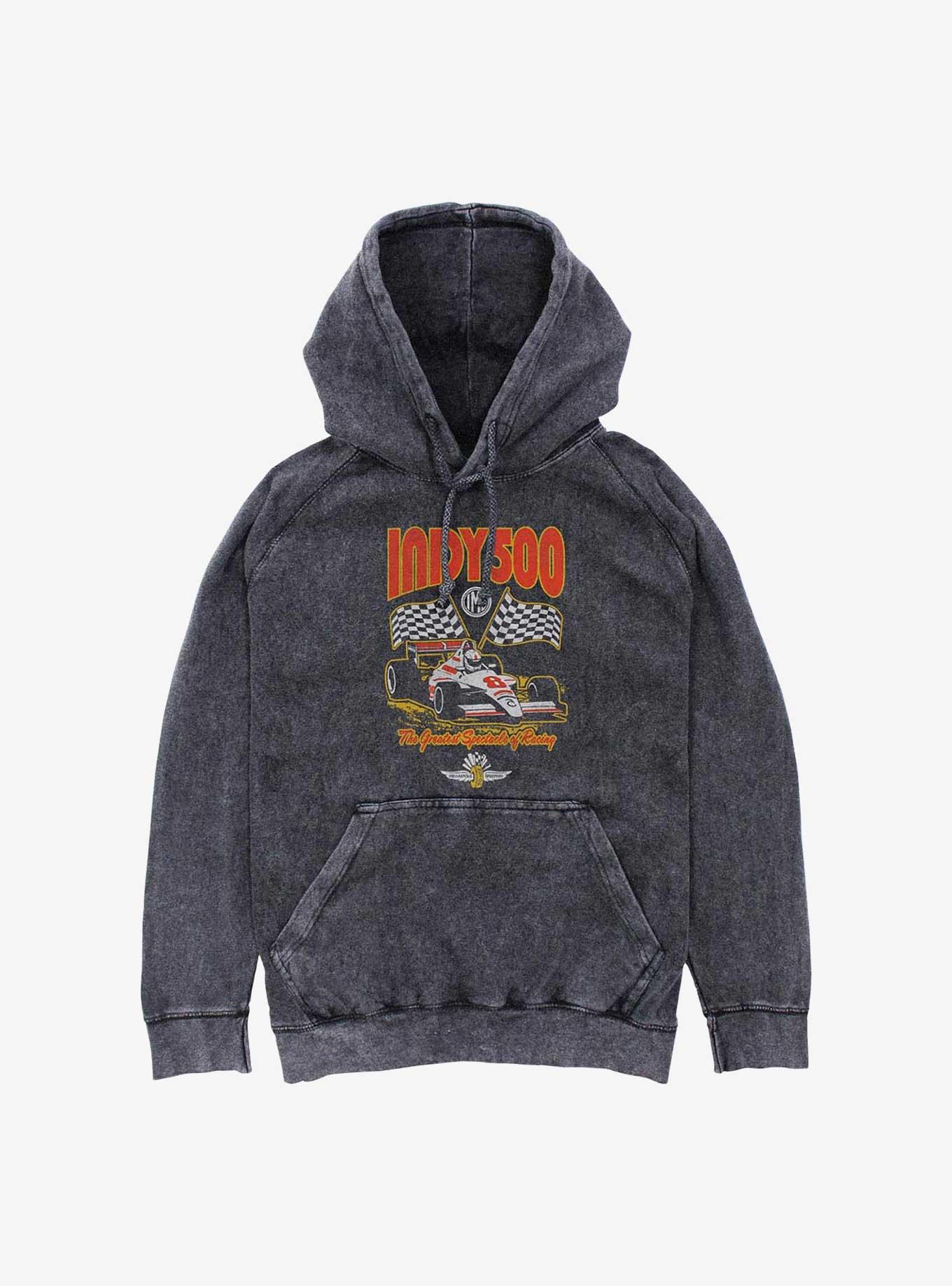 Indianapolis 500 Checkered Flags Racing Mineral Wash Hoodie, BLACK, hi-res
