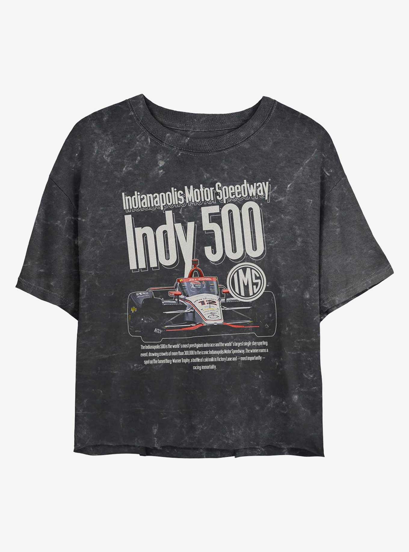 Indianapolis 500 Cover Ad Girls Mineral Wash Crop T-Shirt, BLACK, hi-res