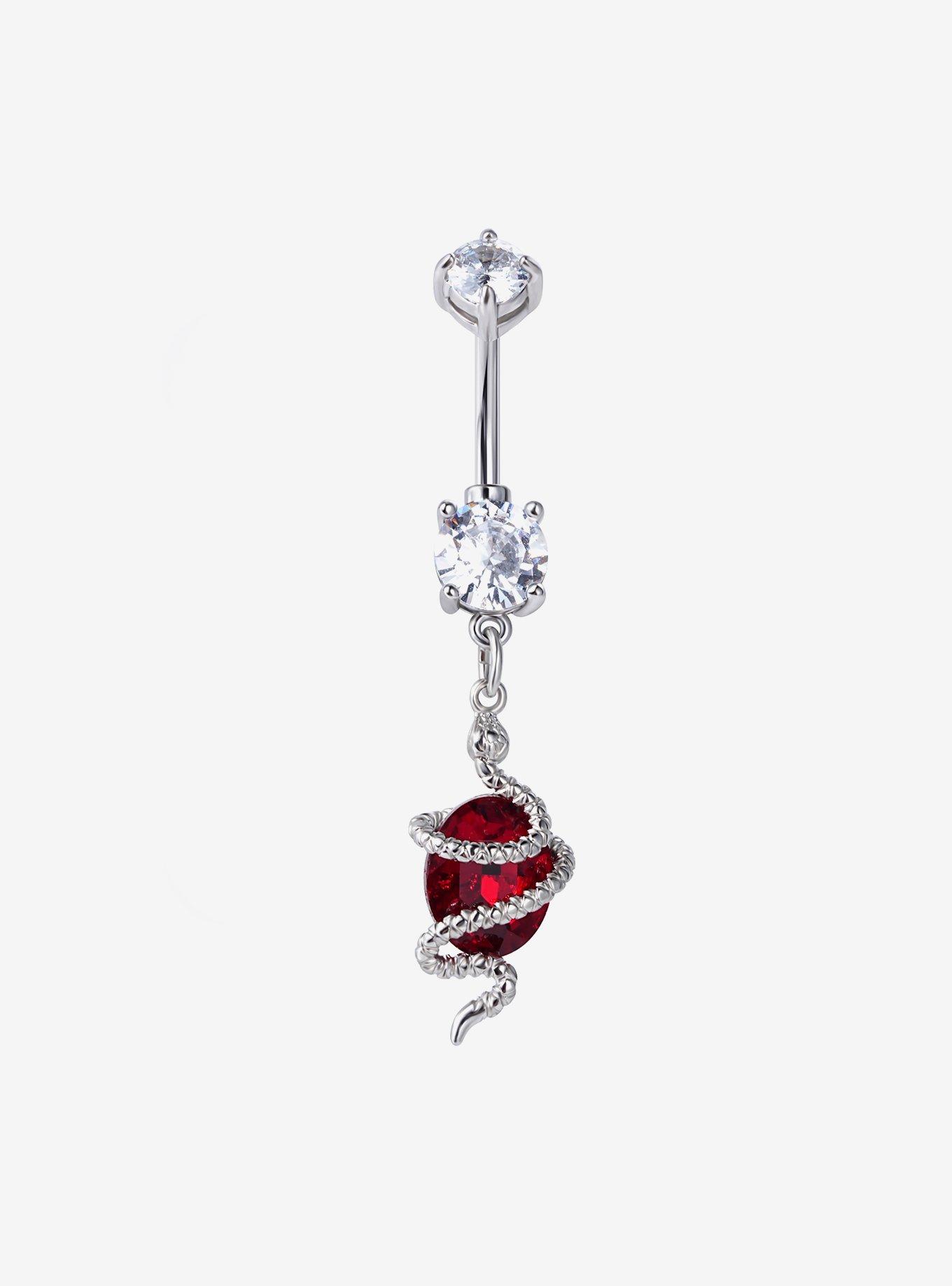 14G Steel Bling Snake Navel Barbell, , hi-res