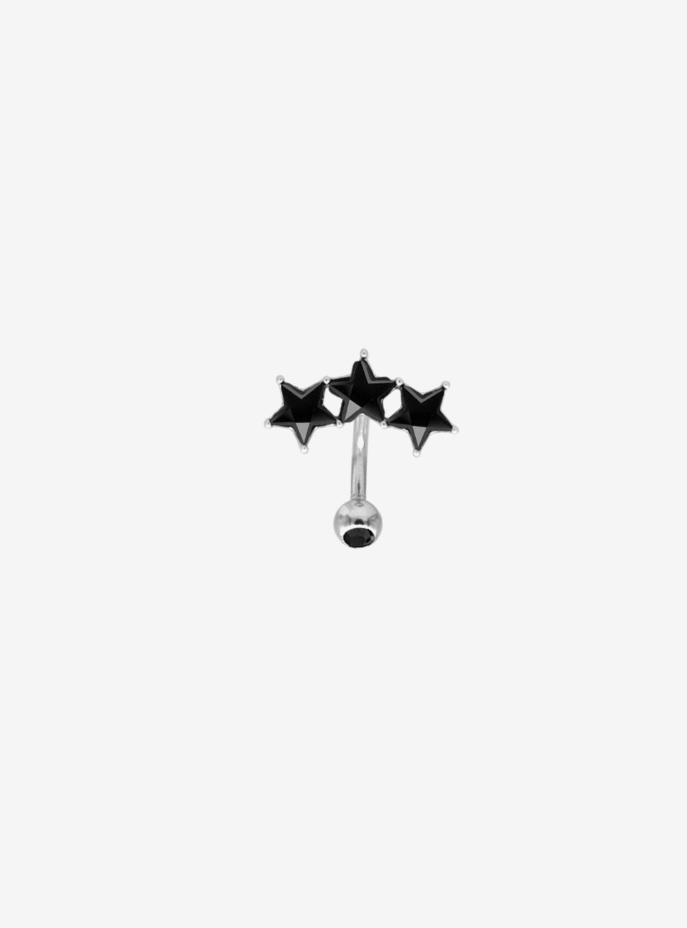 14G Steel Black Star Navel Barbell, , hi-res