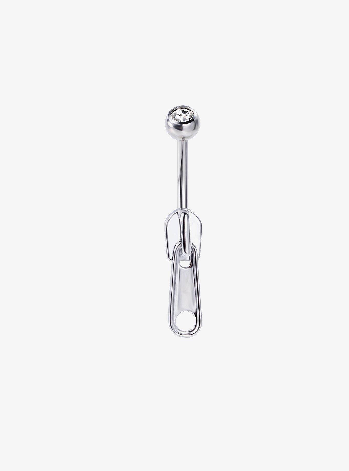 14G Steel Zipper Pull Navel Barbell, , hi-res