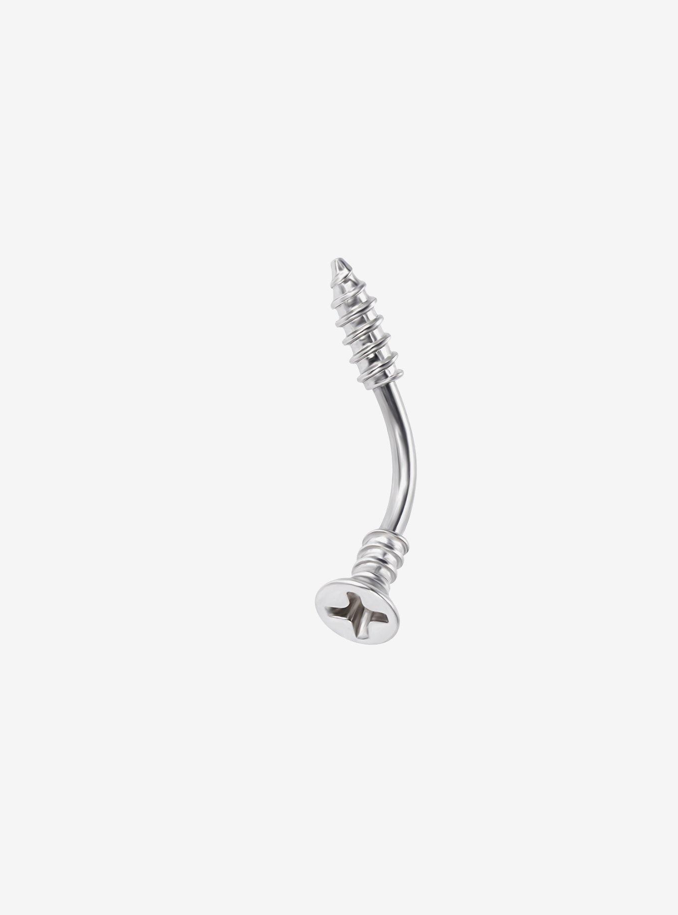 14G Steel Silver Screw Navel Barbell, , hi-res