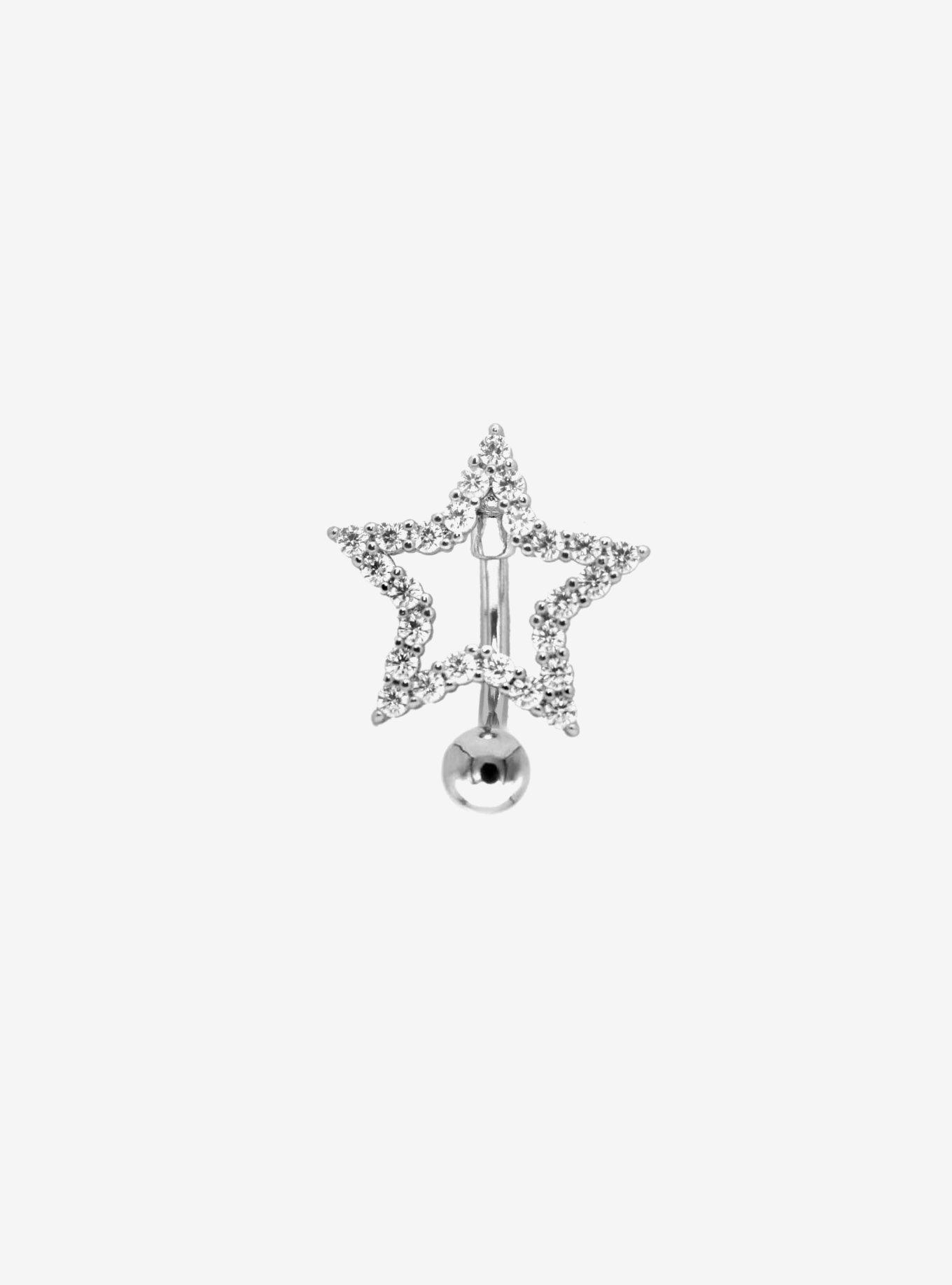 14G Steel Bling Star Navel Barbell, , hi-res