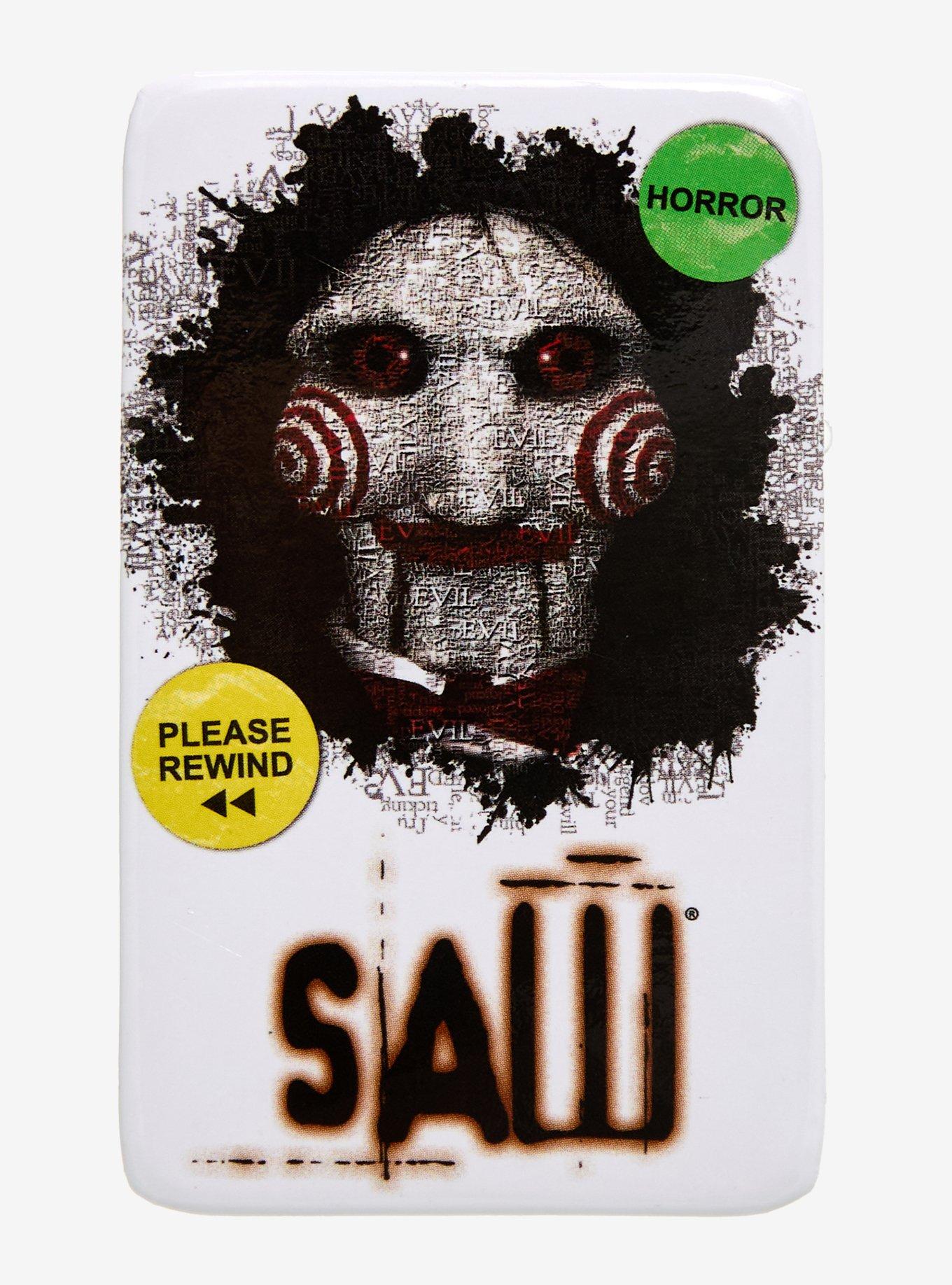 Saw VHS Tape Cover Rectangle Button Pin, , hi-res