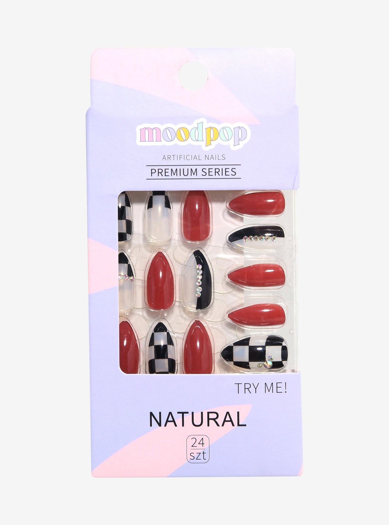 Moodpop Red & Black Checkered Press-On Nails, , hi-res
