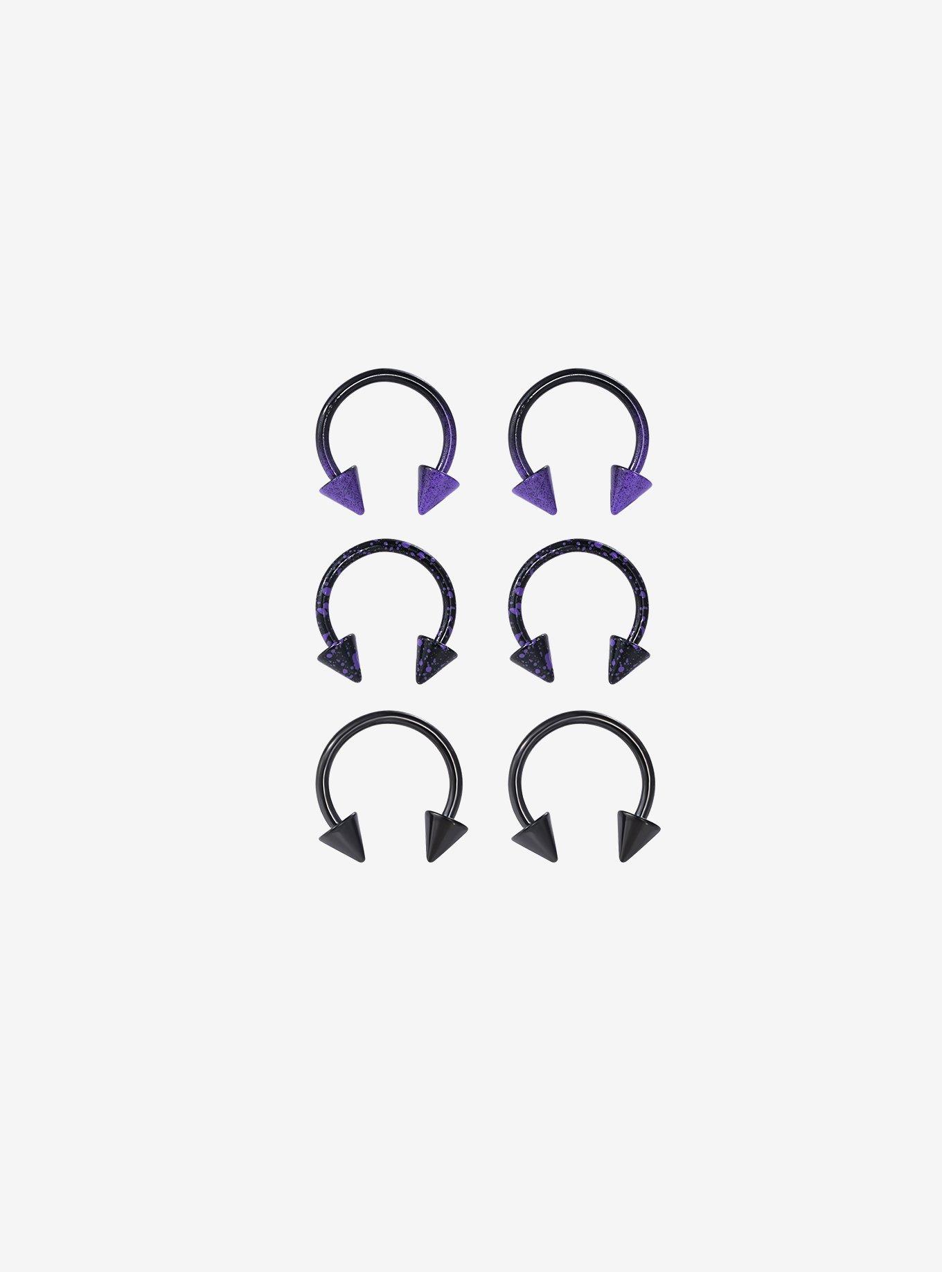 14G Black amp Purple Splatter Circular Barbell 6 Pack