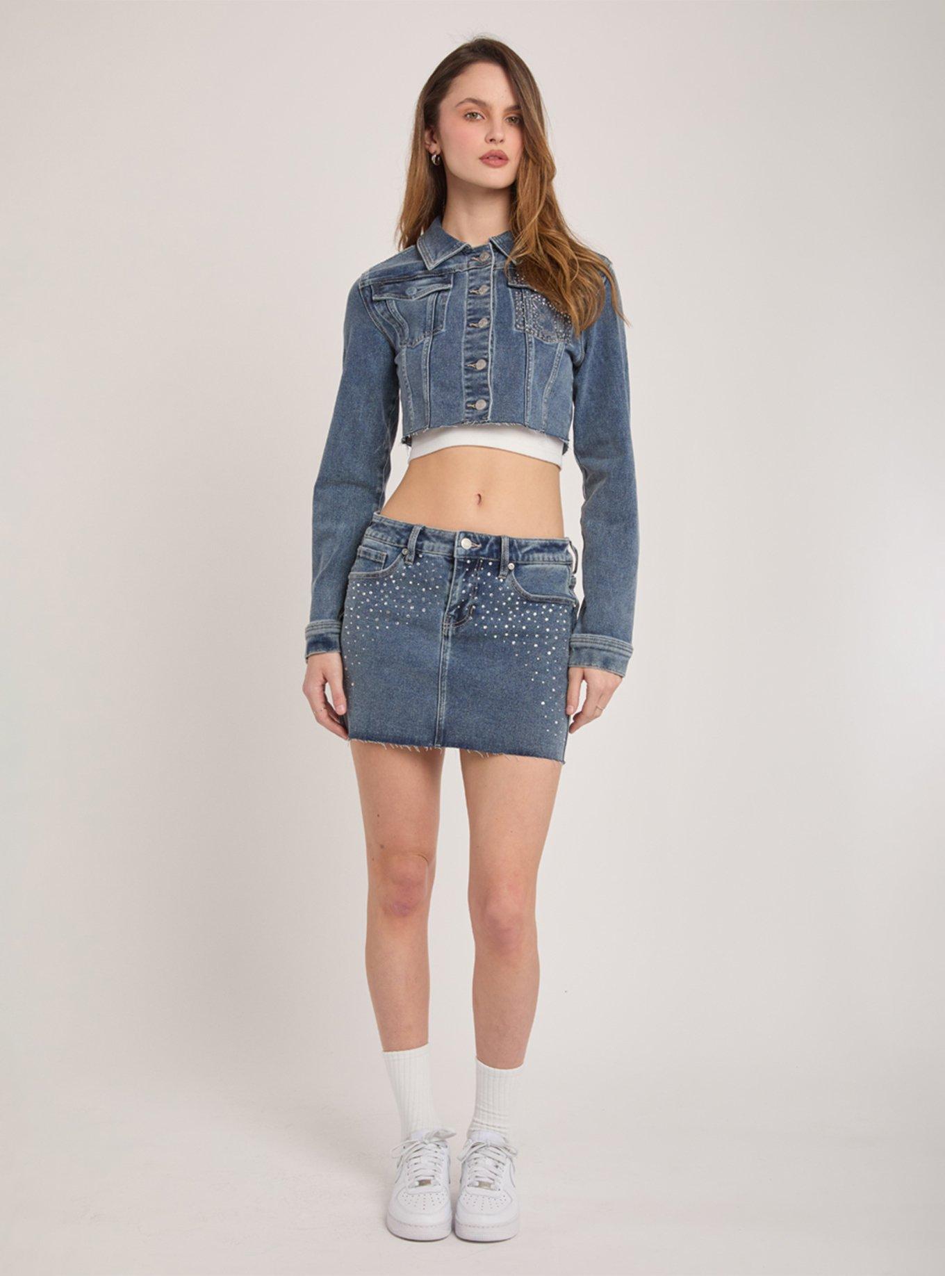 Playboy Rhinestone Cropped Denim Jacket, , hi-res