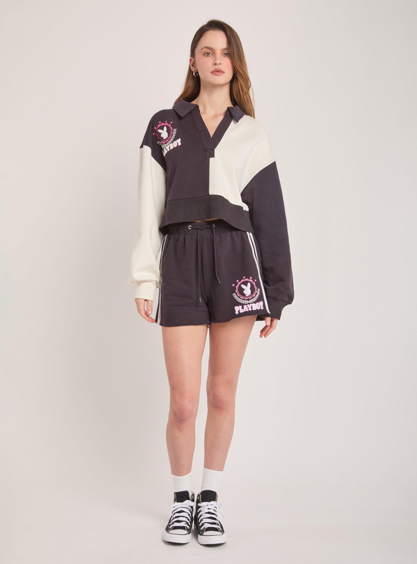 Playboy Black & White Colorblocked Varsity Sweatshirt, , hi-res