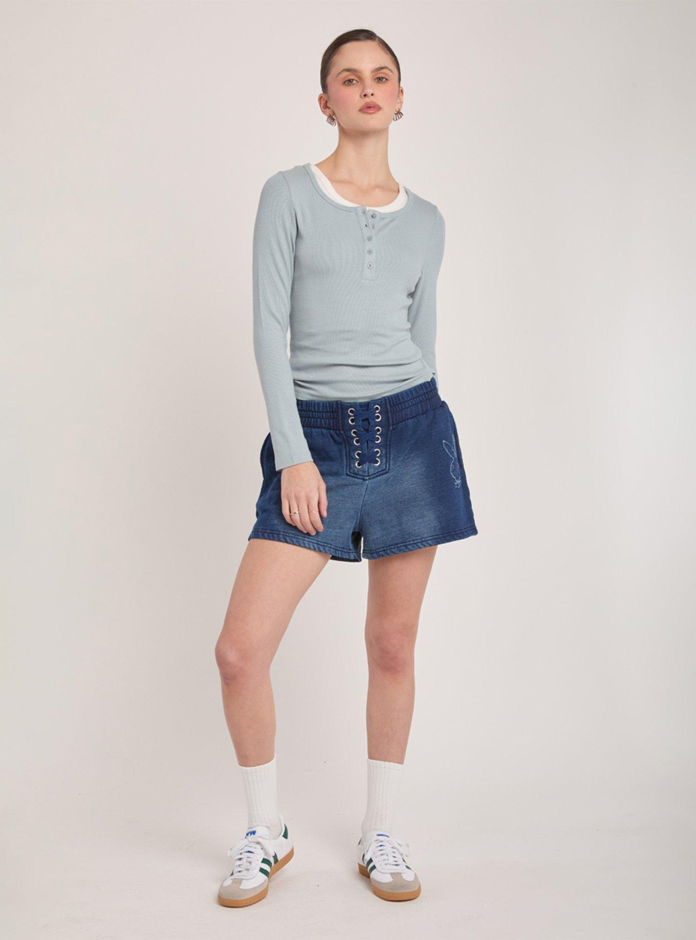 Playboy Indigo Knit Lace-Up Short, , hi-res