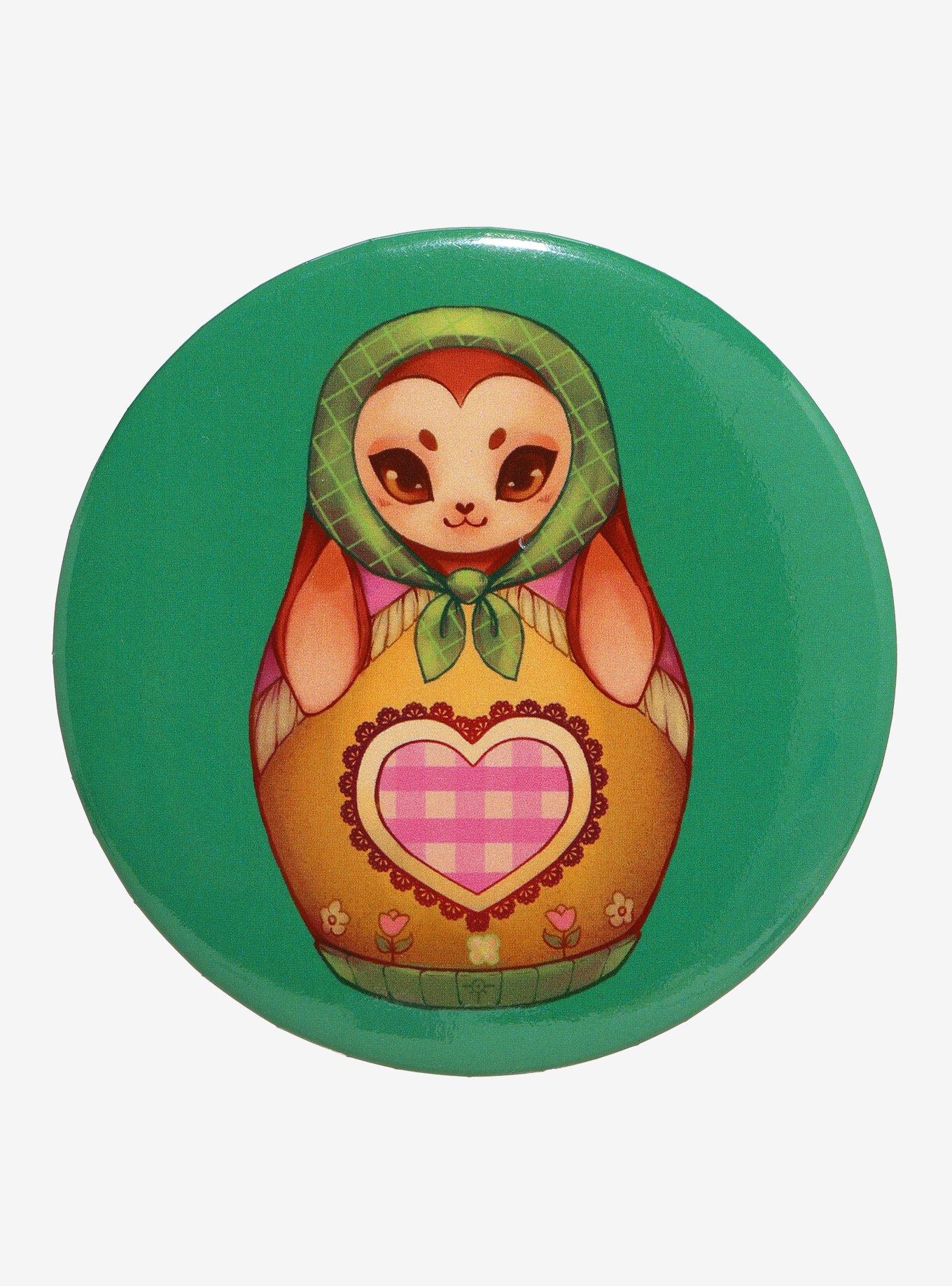 Green Bunny Nesting Doll 3 Inch Button By Tea Lux Art, , hi-res