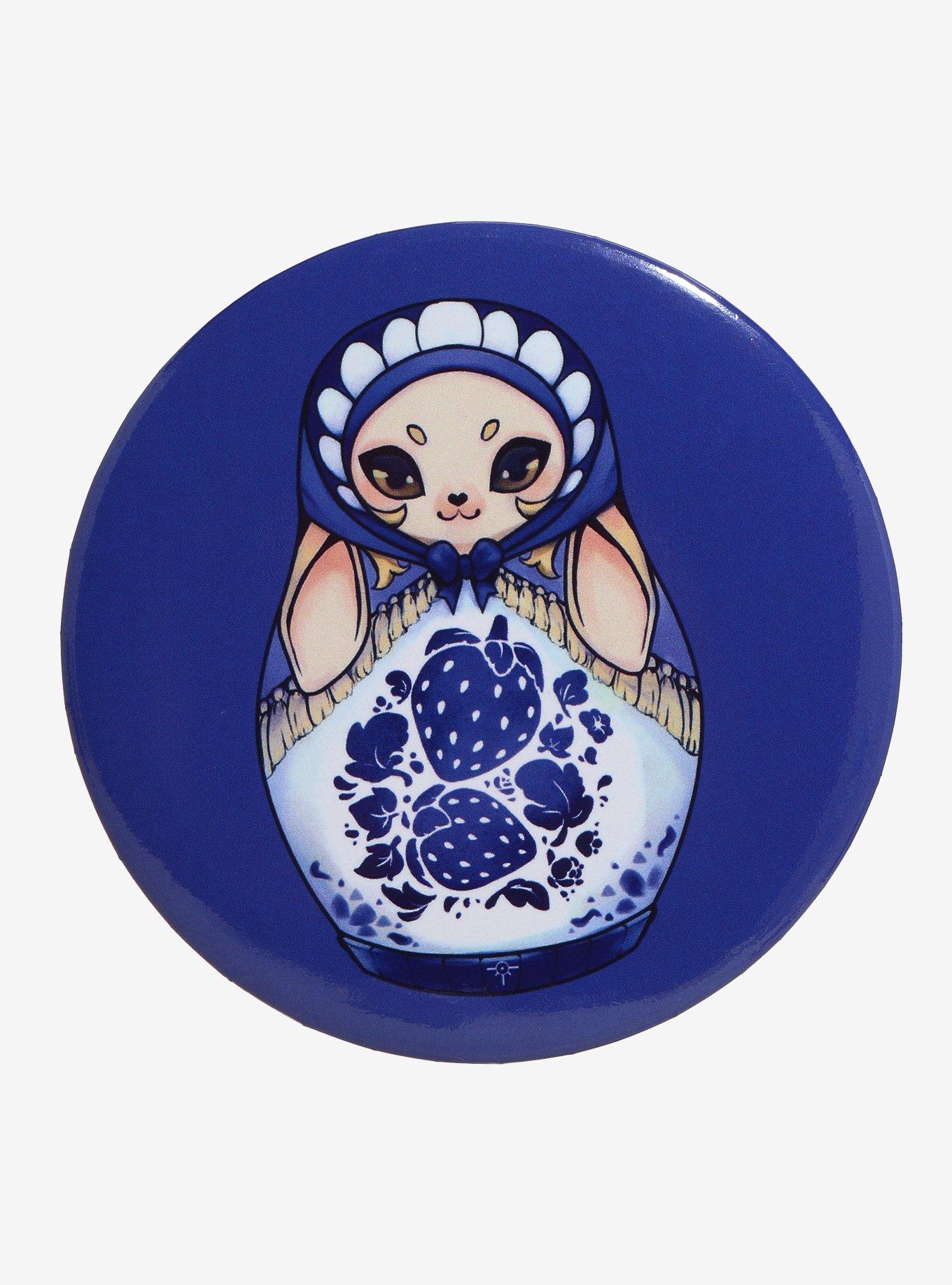 Blue Bunny Nesting Doll 3 Inch Button By Tea Lux Art, , hi-res