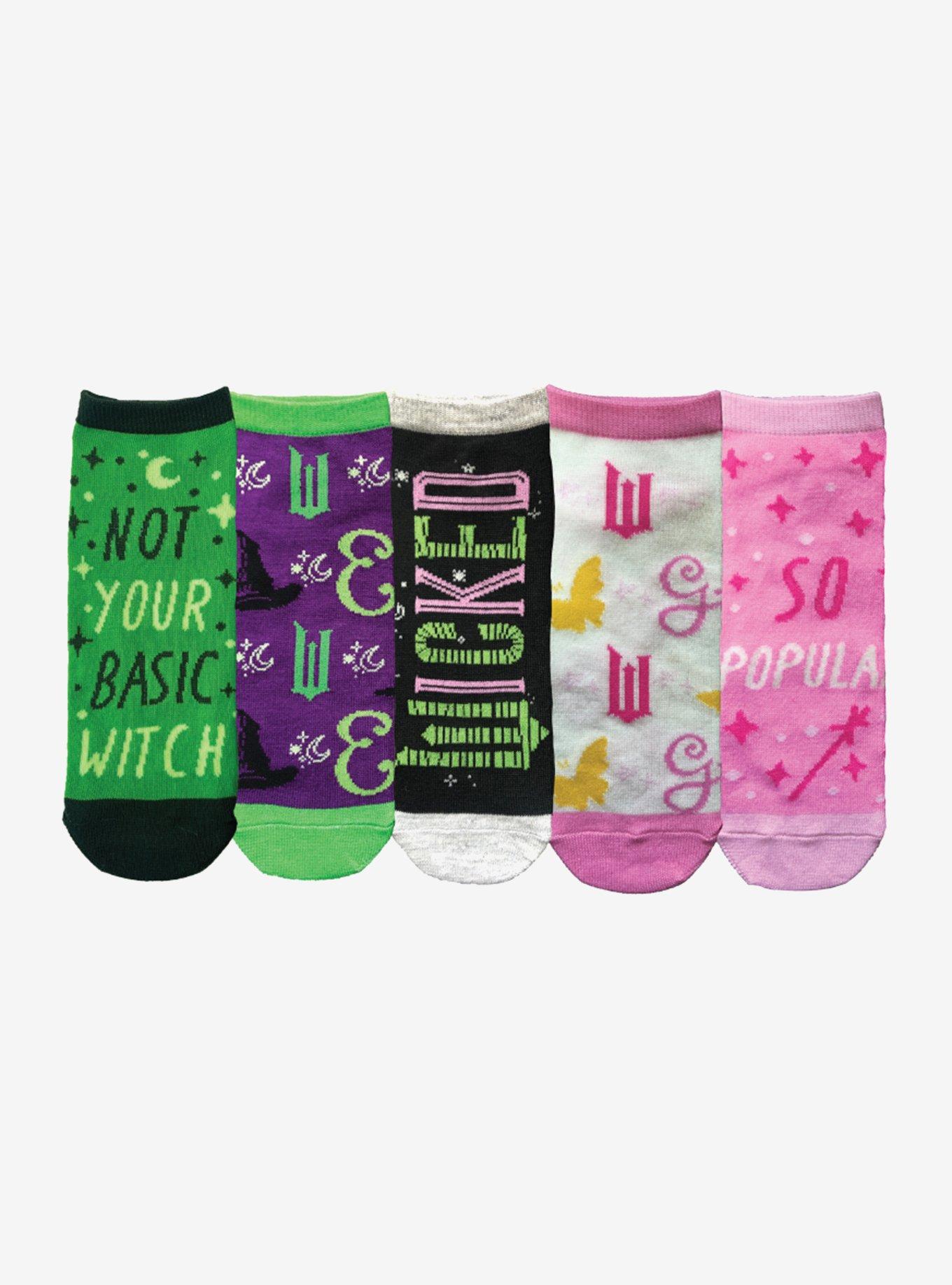 Wicked Elphaba & Glinda No-Show Socks 5 Pair, , hi-res