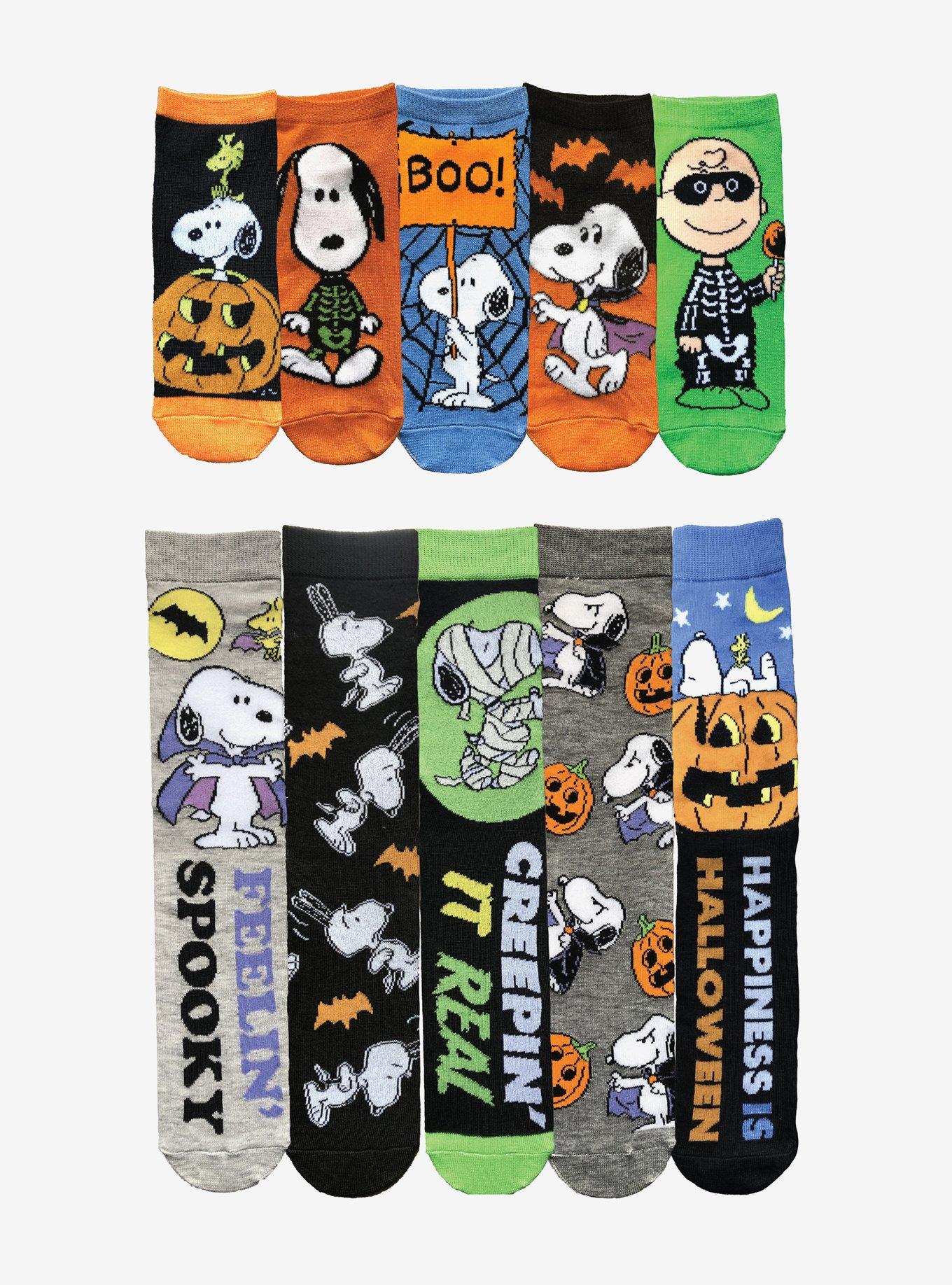 Peanuts Halloween No-Show & Crew Socks 10 Pair, , hi-res