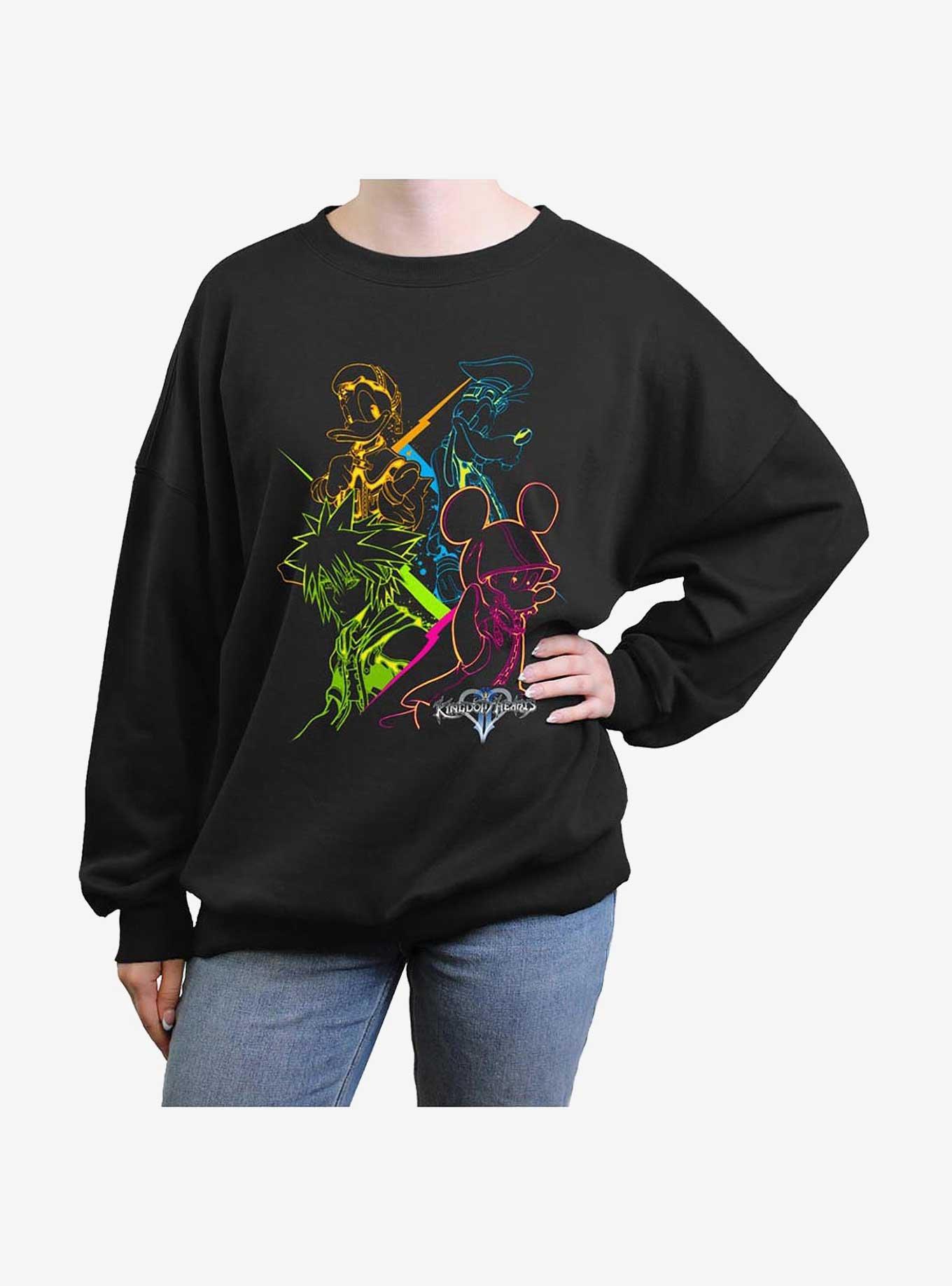 Disney Kingdom Hearts Kingdom Neon Color Girls Oversized Sweatshirt, BLACK, hi-res