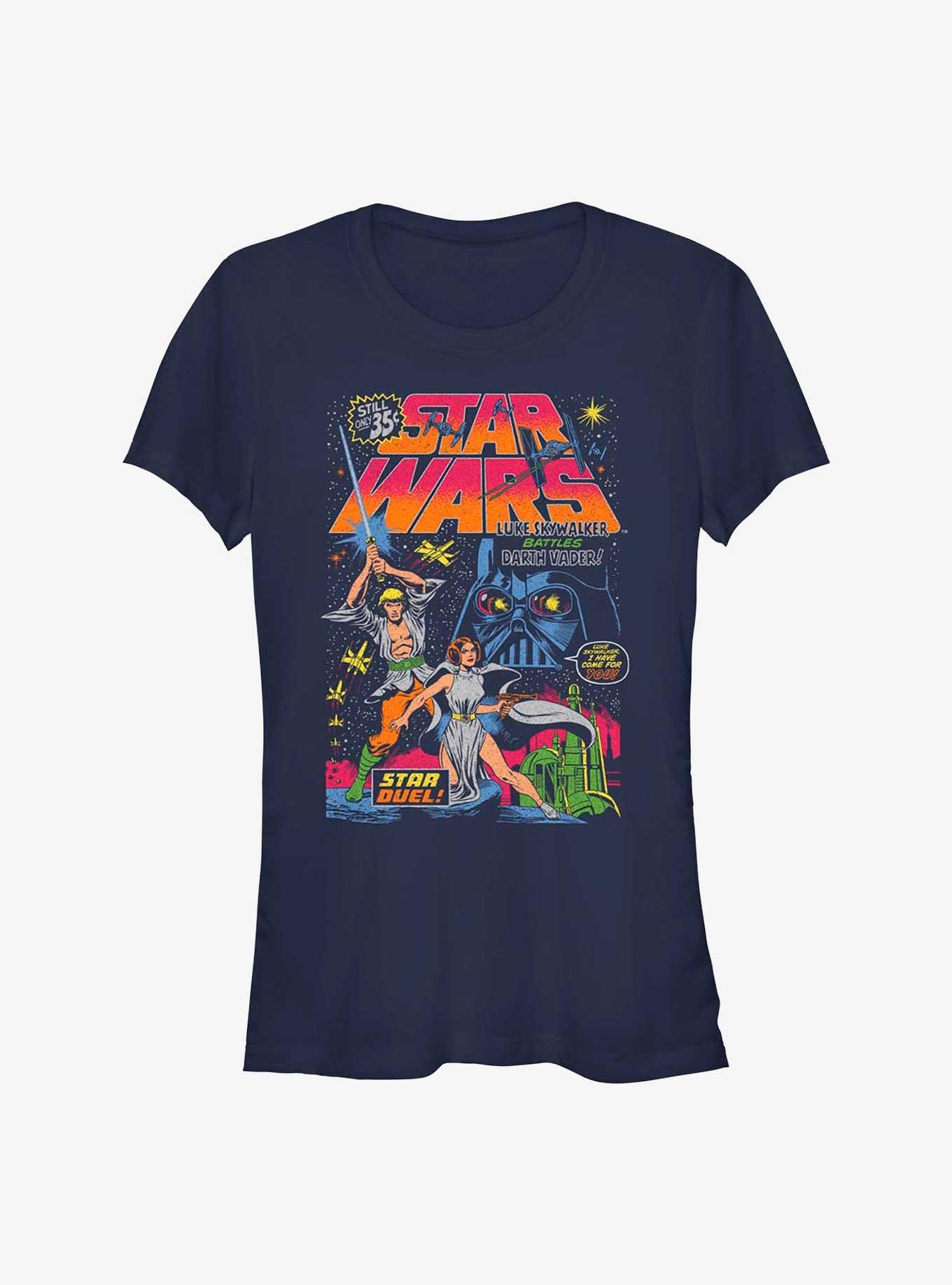Star Wars Neon Star Duel Girls T-Shirt, NAVY, hi-res