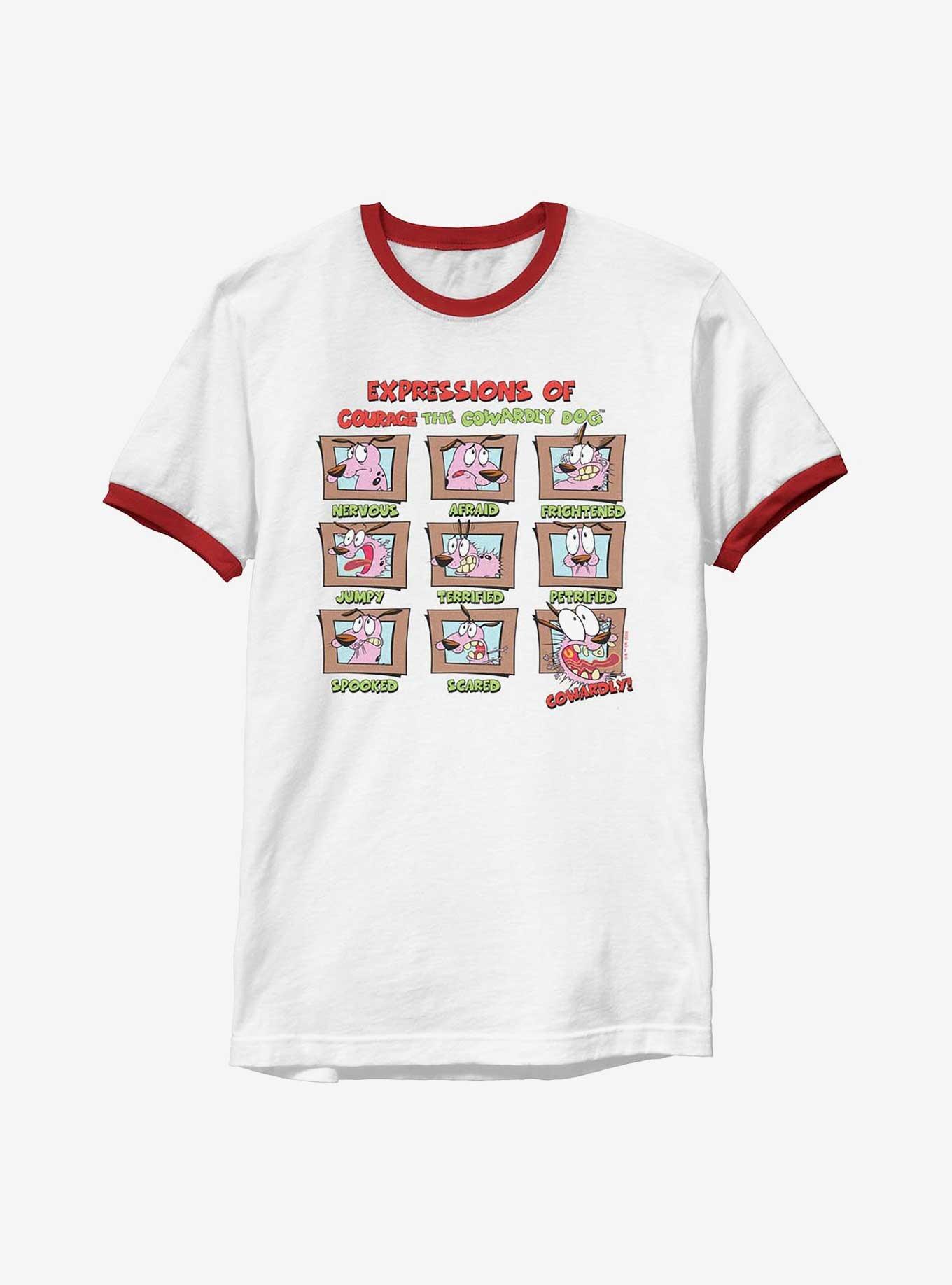 Courage the Cowardly Dog Cowardly Expressions Ringer T-Shirt, WHTRED, hi-res
